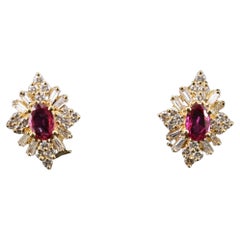Unique Ruby Hoop Gold Earrings for women, Cute Hoop Ruby and Diamond Earrings
