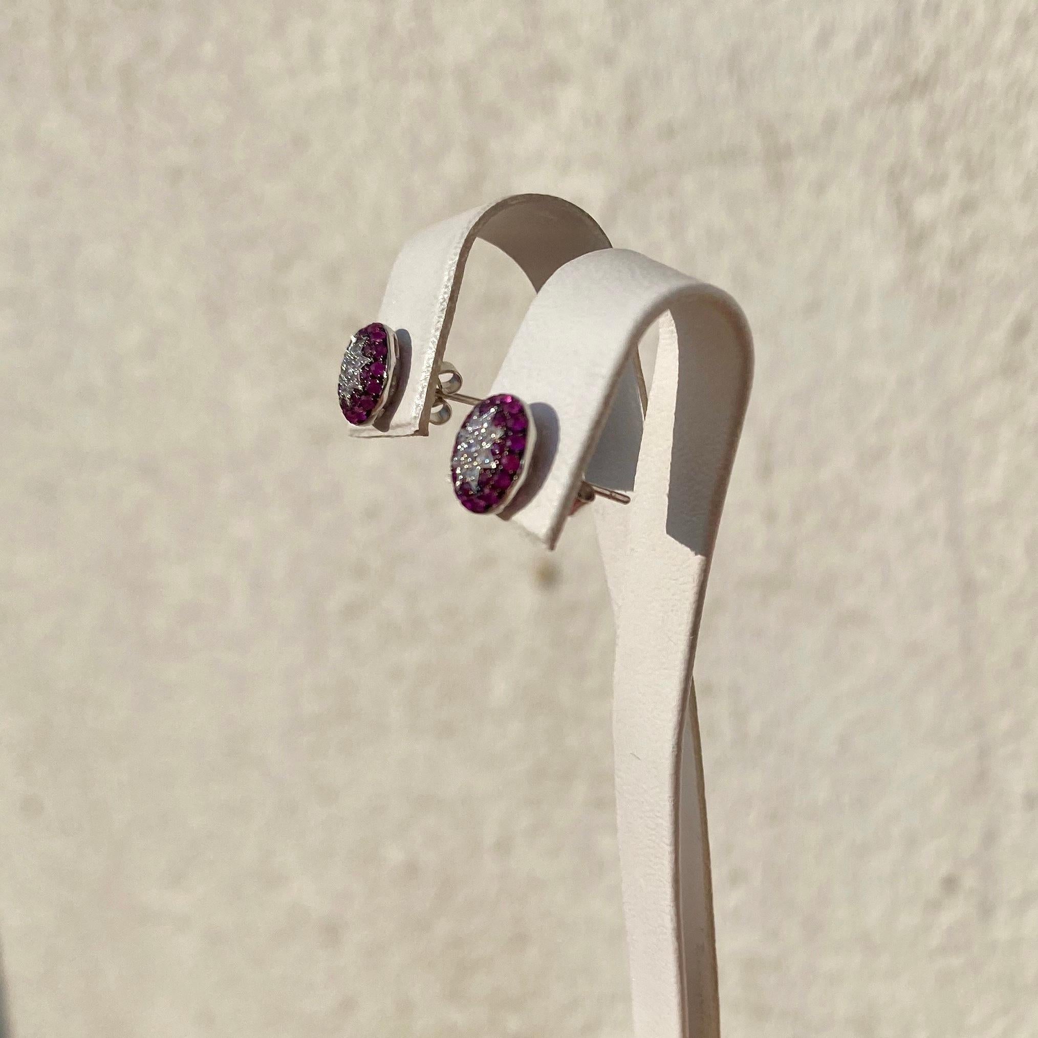 Pendientes Únicos Rubí Zafiro Rosa Diamante Oro Blanco Alatyr Estrella en venta 3
