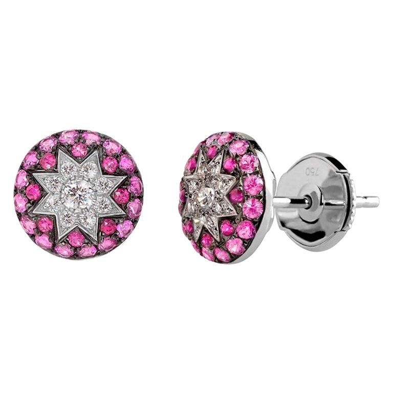 Pendientes Únicos Rubí Zafiro Rosa Diamante Oro Blanco Alatyr Estrella en venta