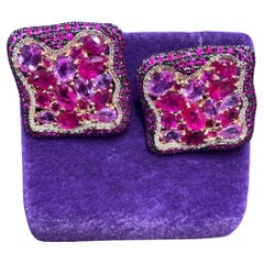Unique Ruby Pink Sapphire Diamonds Rose Gold 18K Earrings Lever-Back for Her