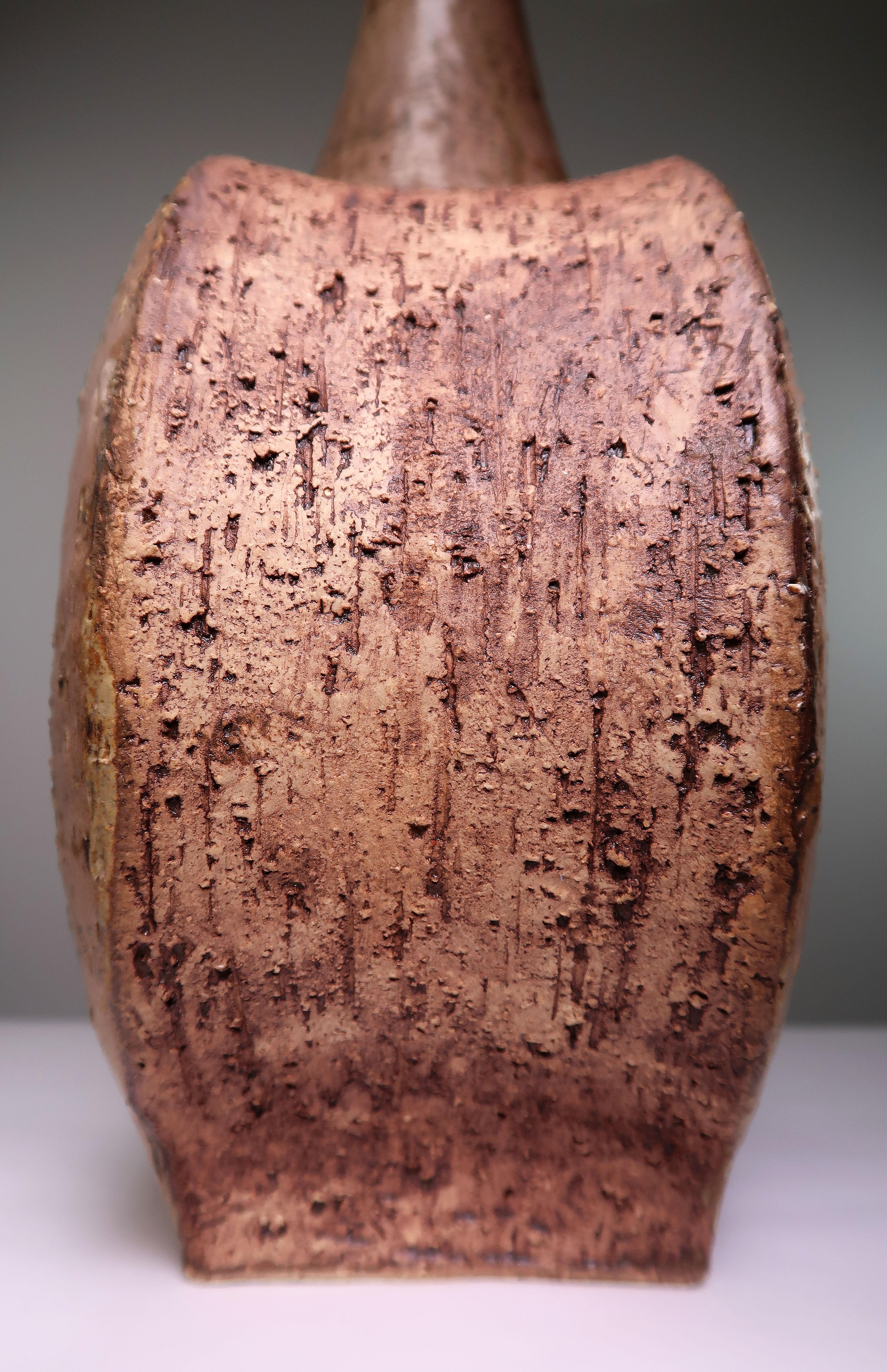 Hand-Carved Unique Handmade 1960s Rustic Danish Modern Ceramic Lamp For Sale