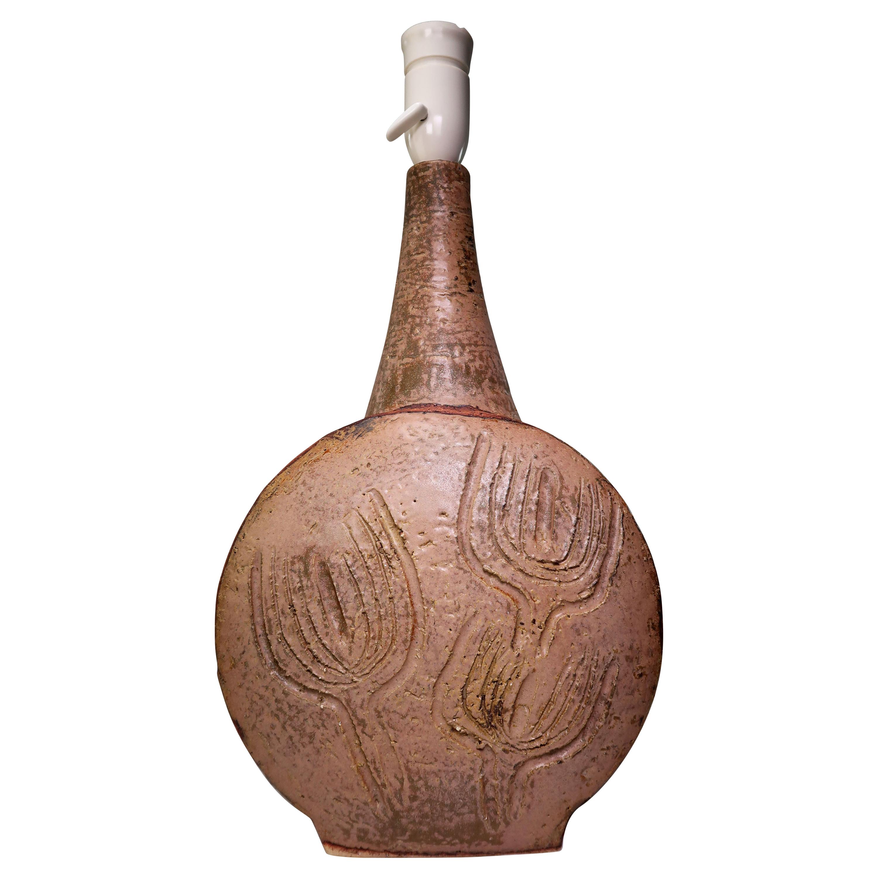 Unique Handmade 1960s Rustic Danish Modern Ceramic Lamp