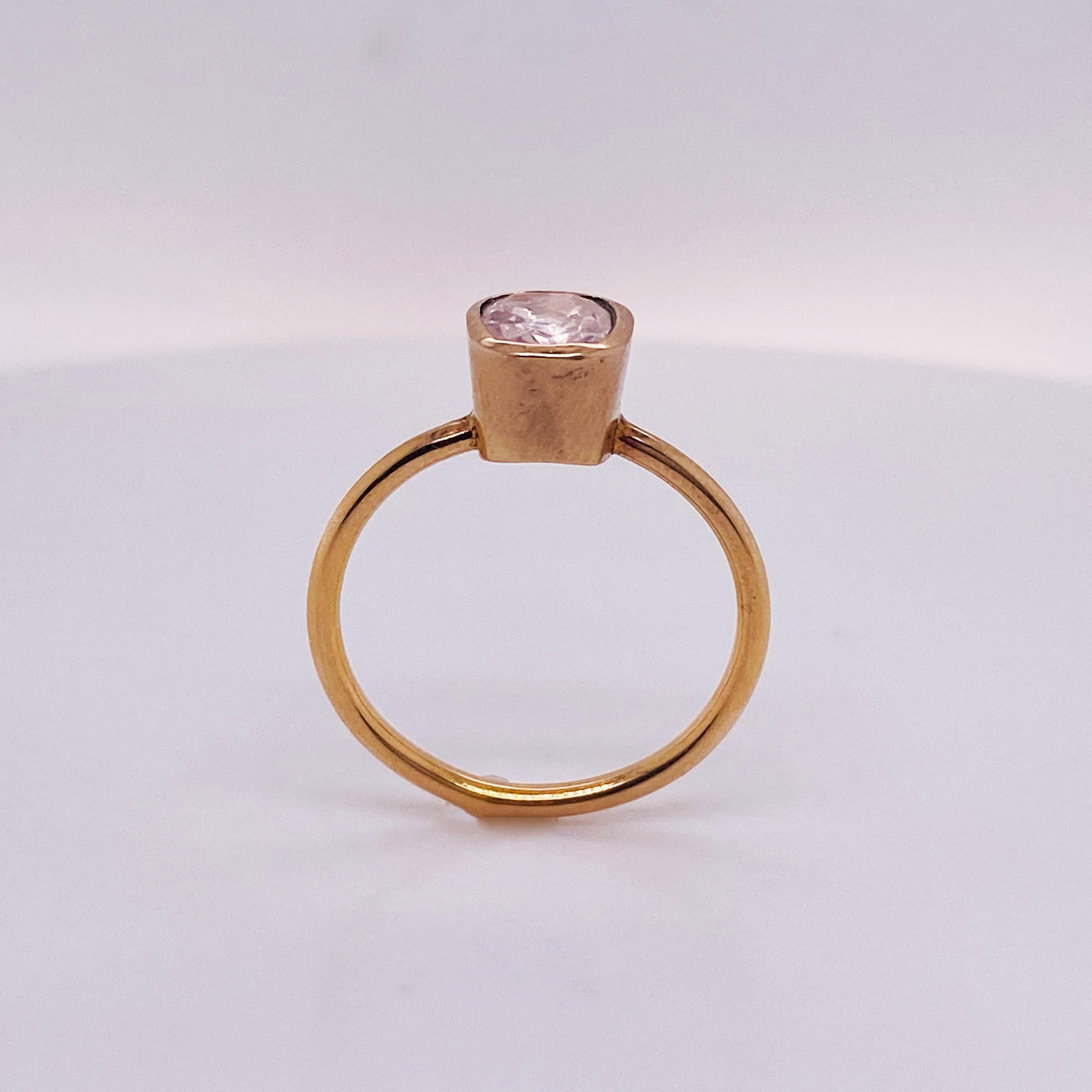 Cushion Cut Unique Rustic Pink Sapphire Bezel Solitaire Ring 1.53 Carats in 18k Rose Gold Lv For Sale