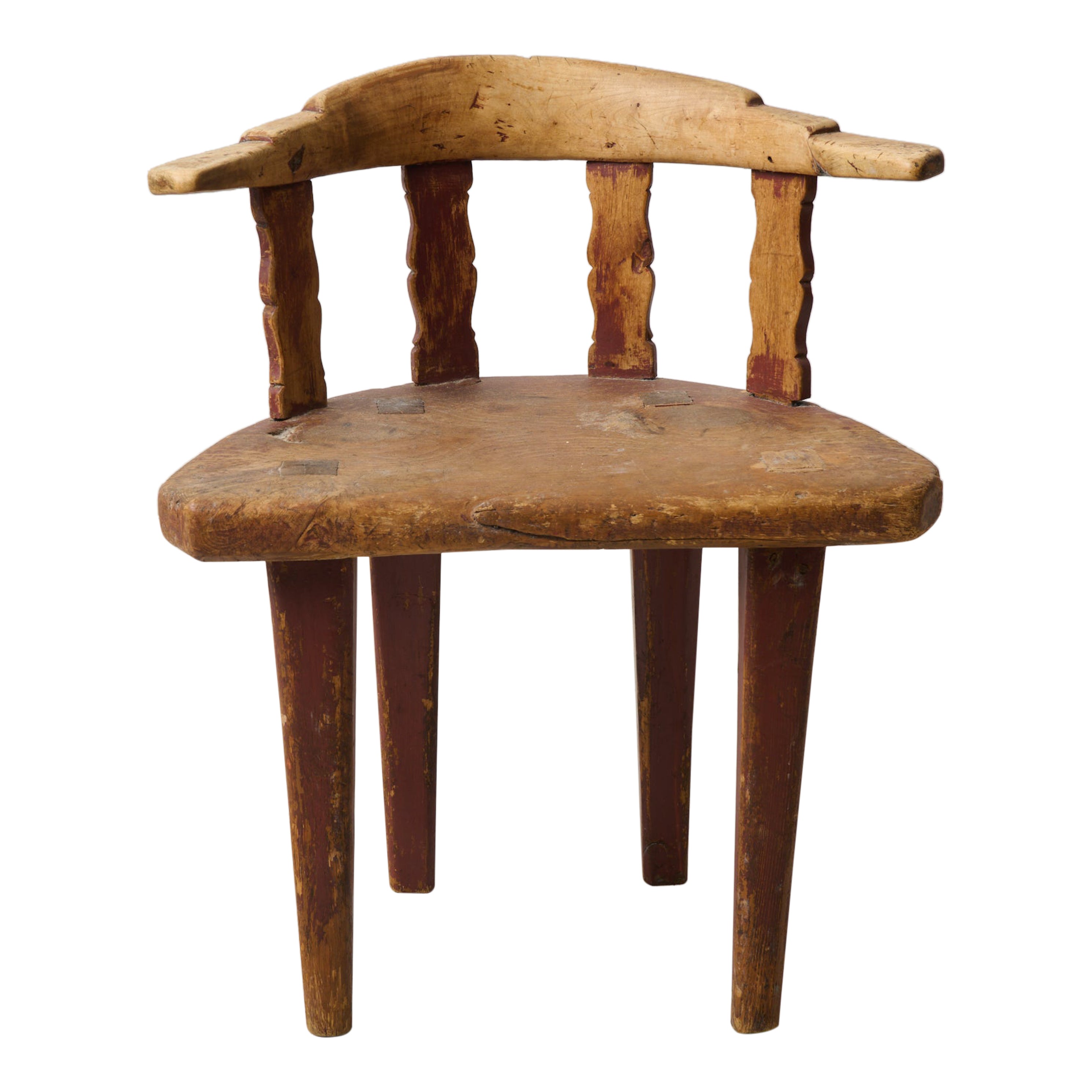 Unique Rustic Primitive Folk Art Chair from Northern Sweden in Solid Pine For Sale