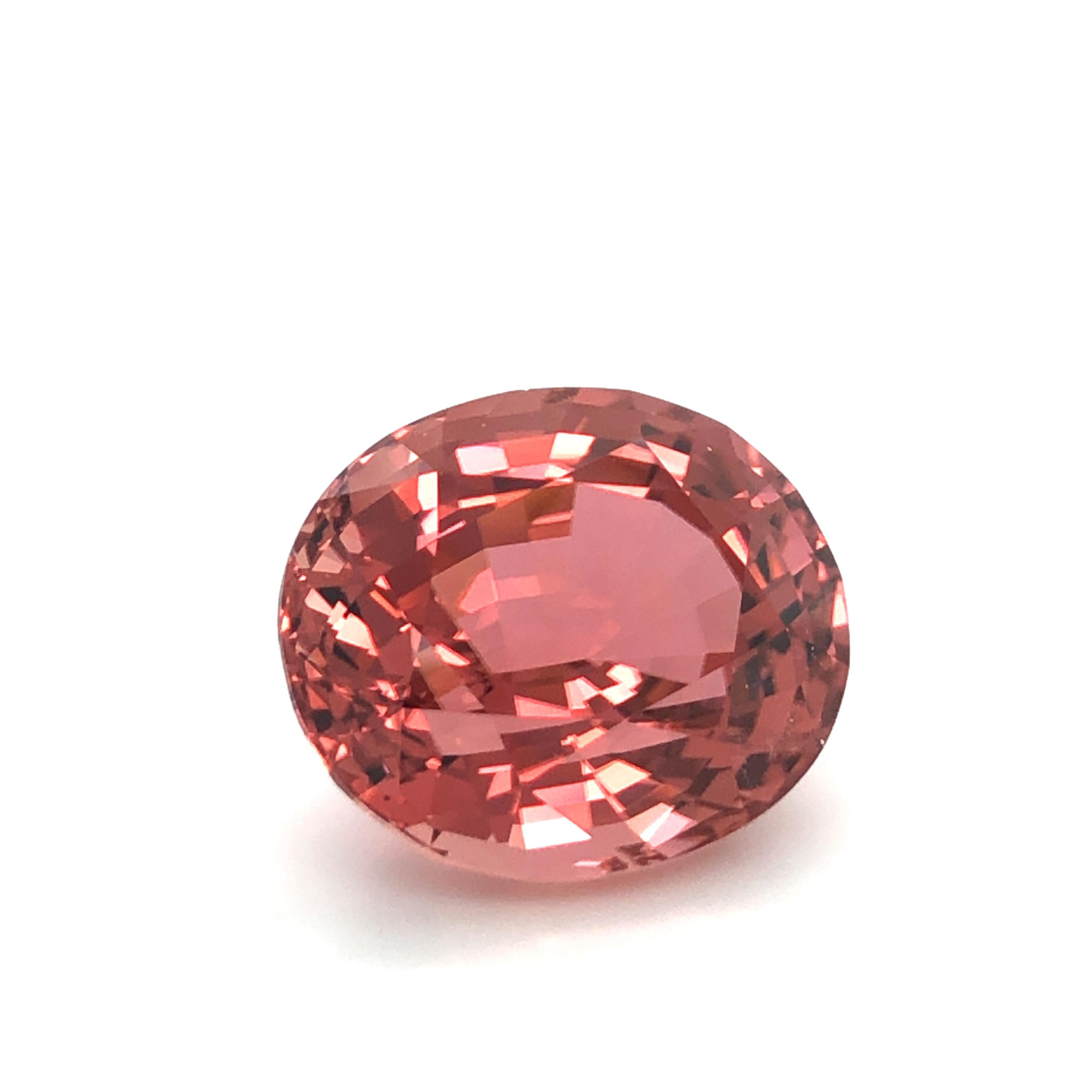 Oval Cut Unique Salmon Coloured Tourmaline of Mighty 22.65 Carats For Sale