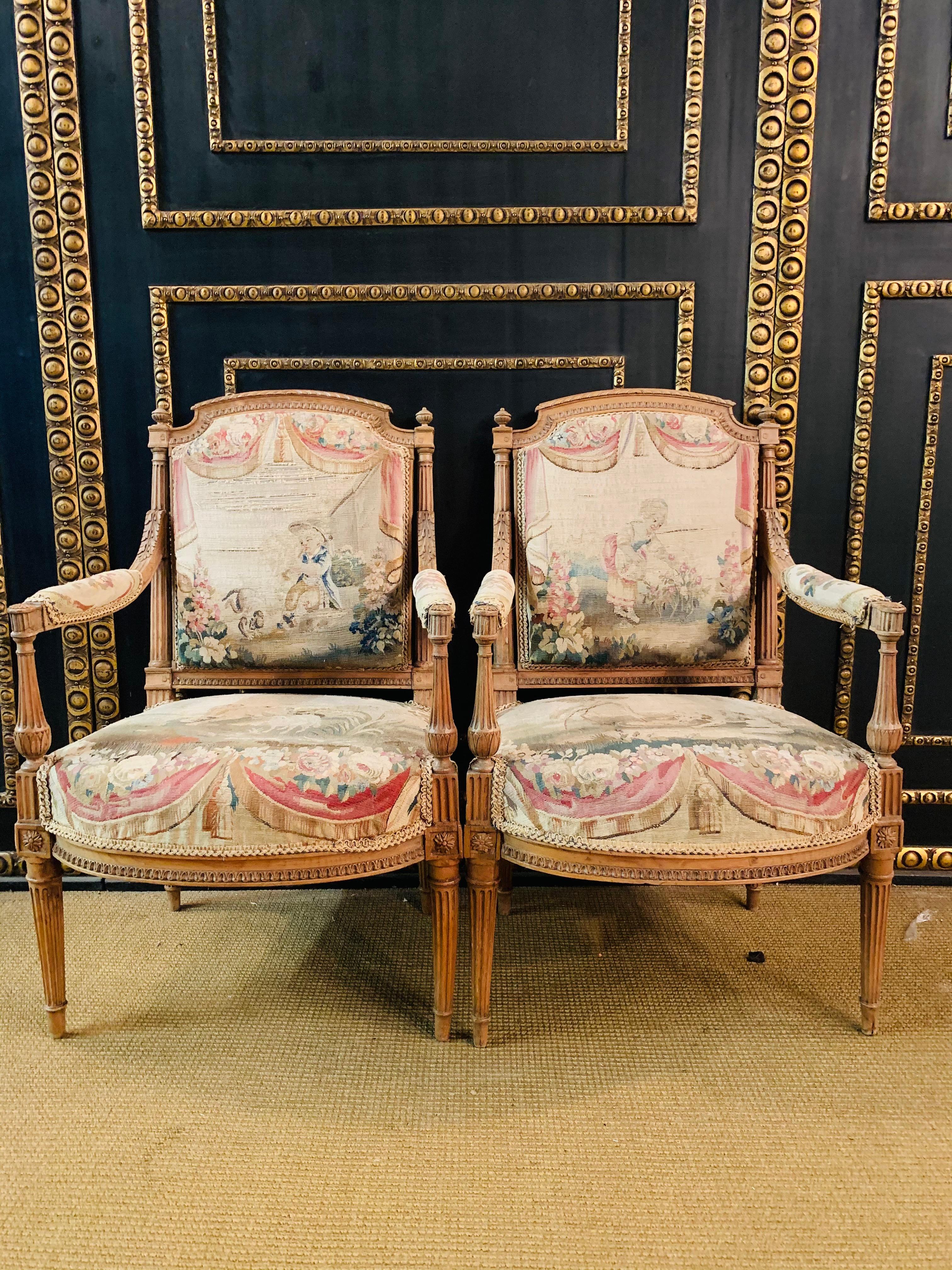 French Unique Salon Chairs, France 19th Century, Solid Beech with Oak Tapestry/Gobelin
