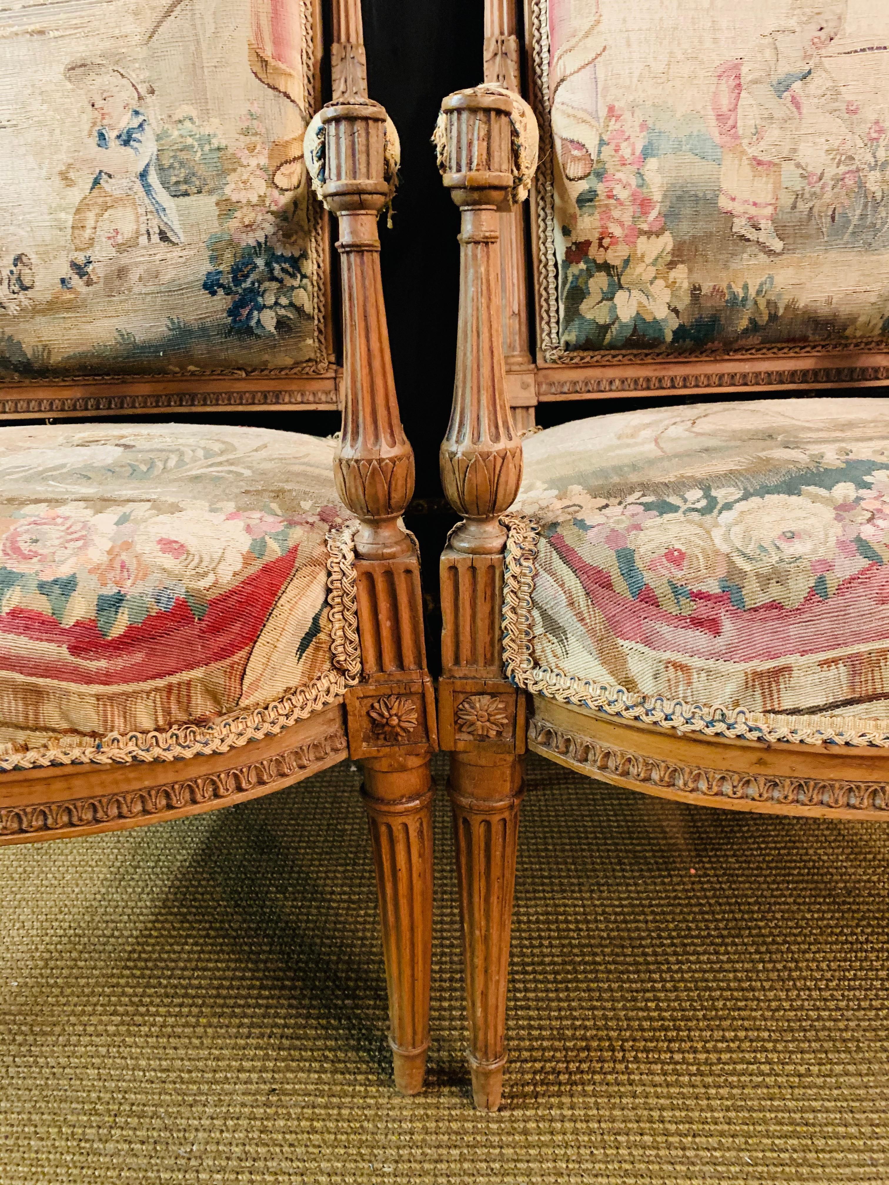 Hand-Carved Unique Salon Chairs, France 19th Century, Solid Beech with Oak Tapestry/Gobelin
