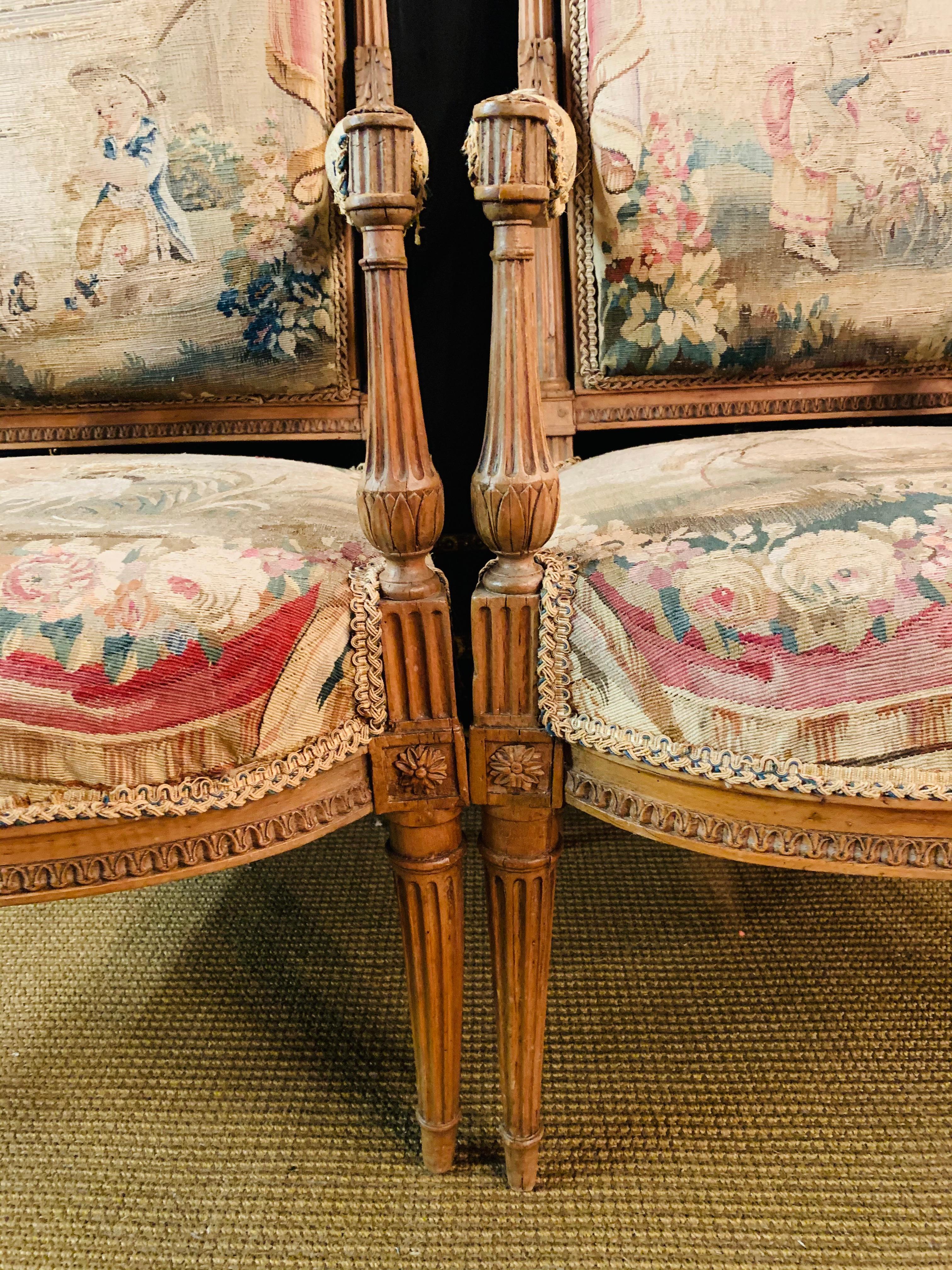 Einzigartige Salonstühle, Frankreich, 19. Jahrhundert, Massivholz Buche mit Eichenholz-Wandteppich/Gobelin (Handgeschnitzt)