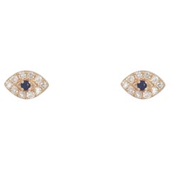 Unique Sapphire 14K (or 18k upon request) Yellow Gold Diamond Stud Earrings