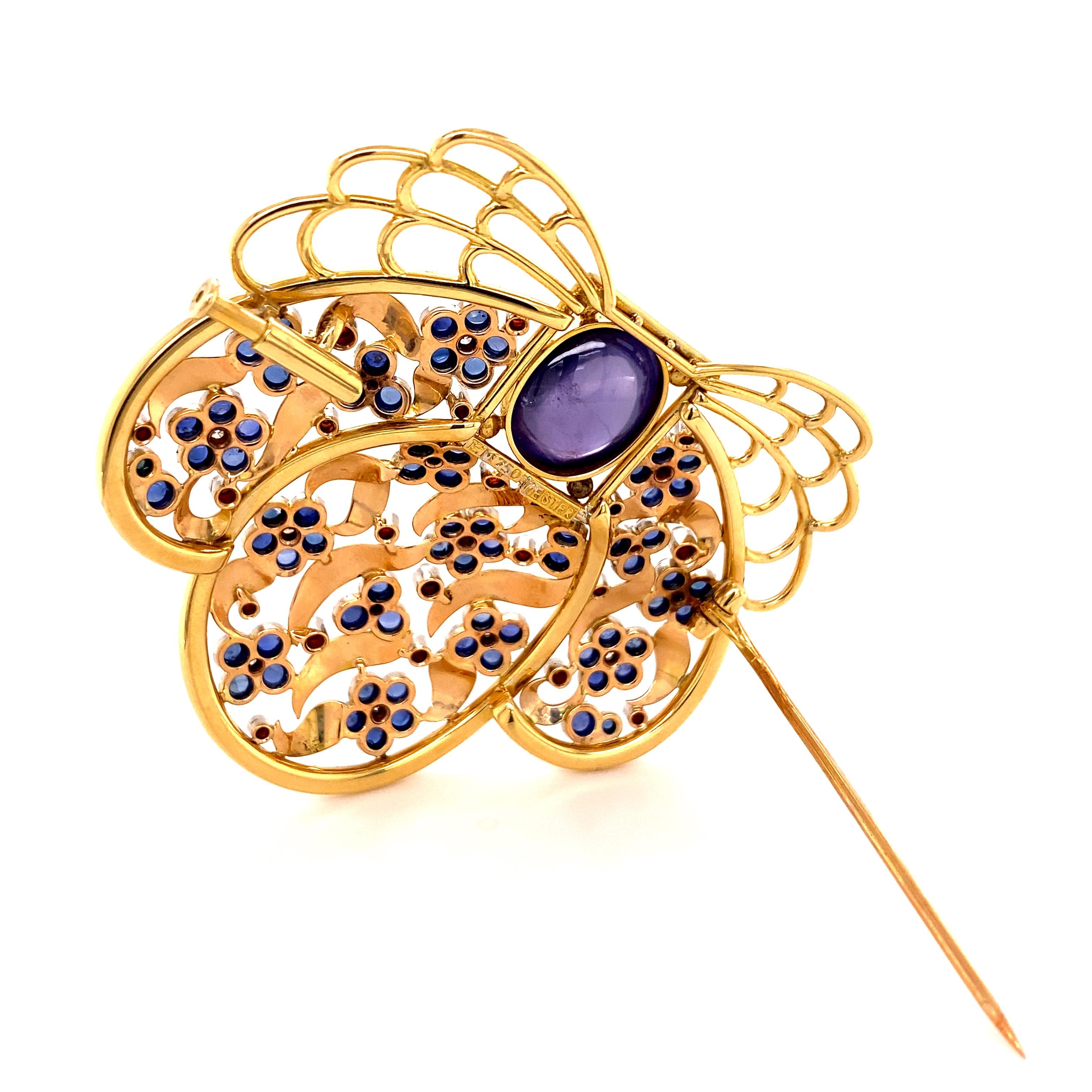 Unique Sapphire and Diamond Brooch by Meister in 18 Karat Gold 1