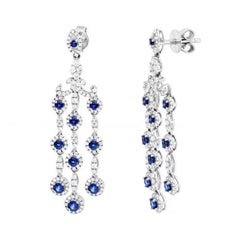 Unique Sapphire Diamond Earrings White 14K Dangle Gold for Her