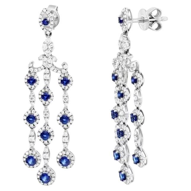 Unique Sapphire Diamond Earrings White 14K Dangle Gold for Her For Sale