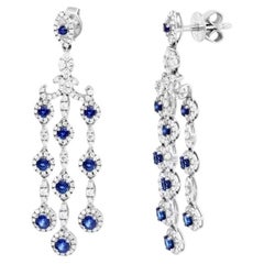 Unique Sapphire Diamond Earrings White 14K Dangle Gold for Her
