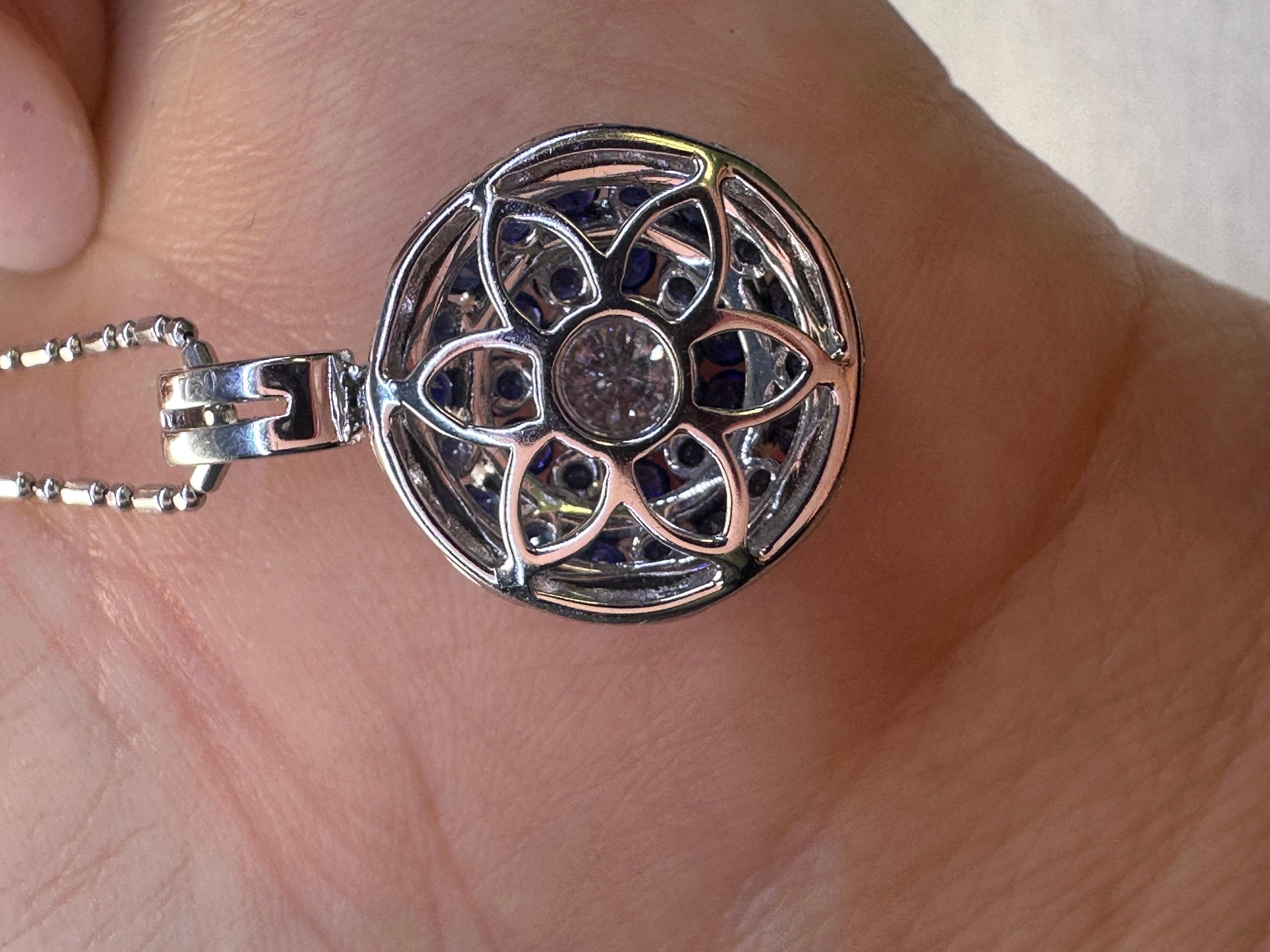 da uomo o donna Collana unica con zaffiro e diamante 18KT con ciondolo grande e fantasia in vendita