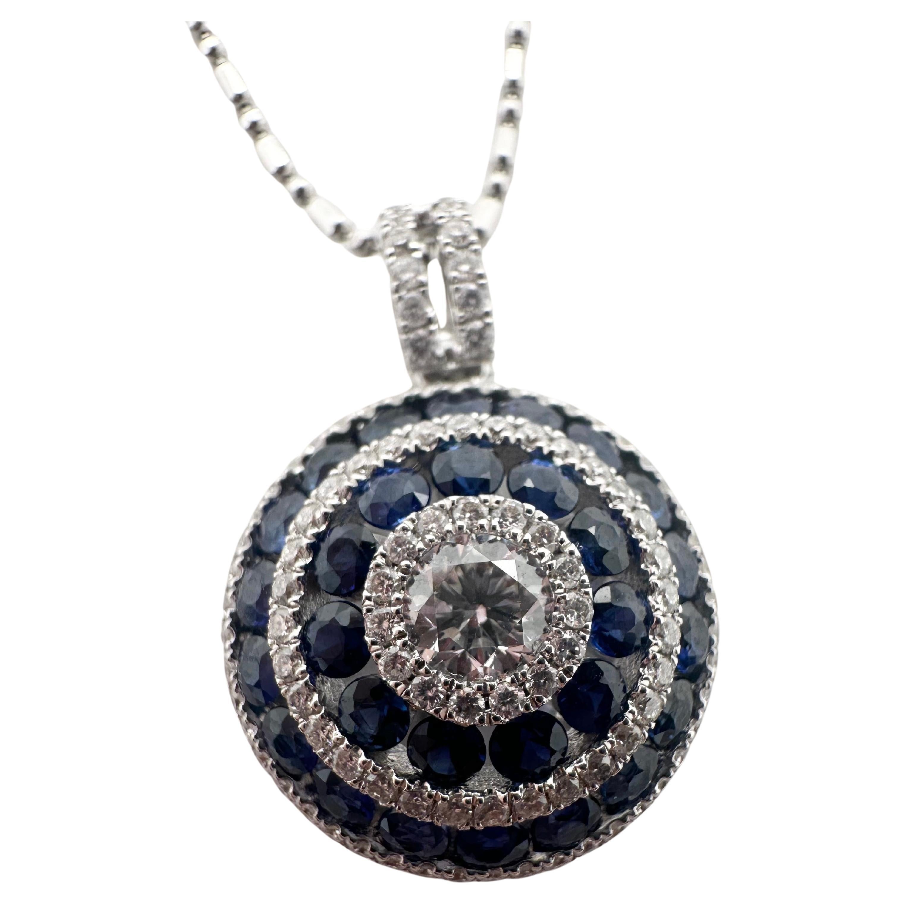 Unique Sapphire & Diamond pendant necklace 18KT fancy large pendant For Sale