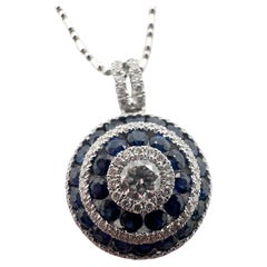 Unique Sapphire & Diamond pendant necklace 18KT fancy large pendant