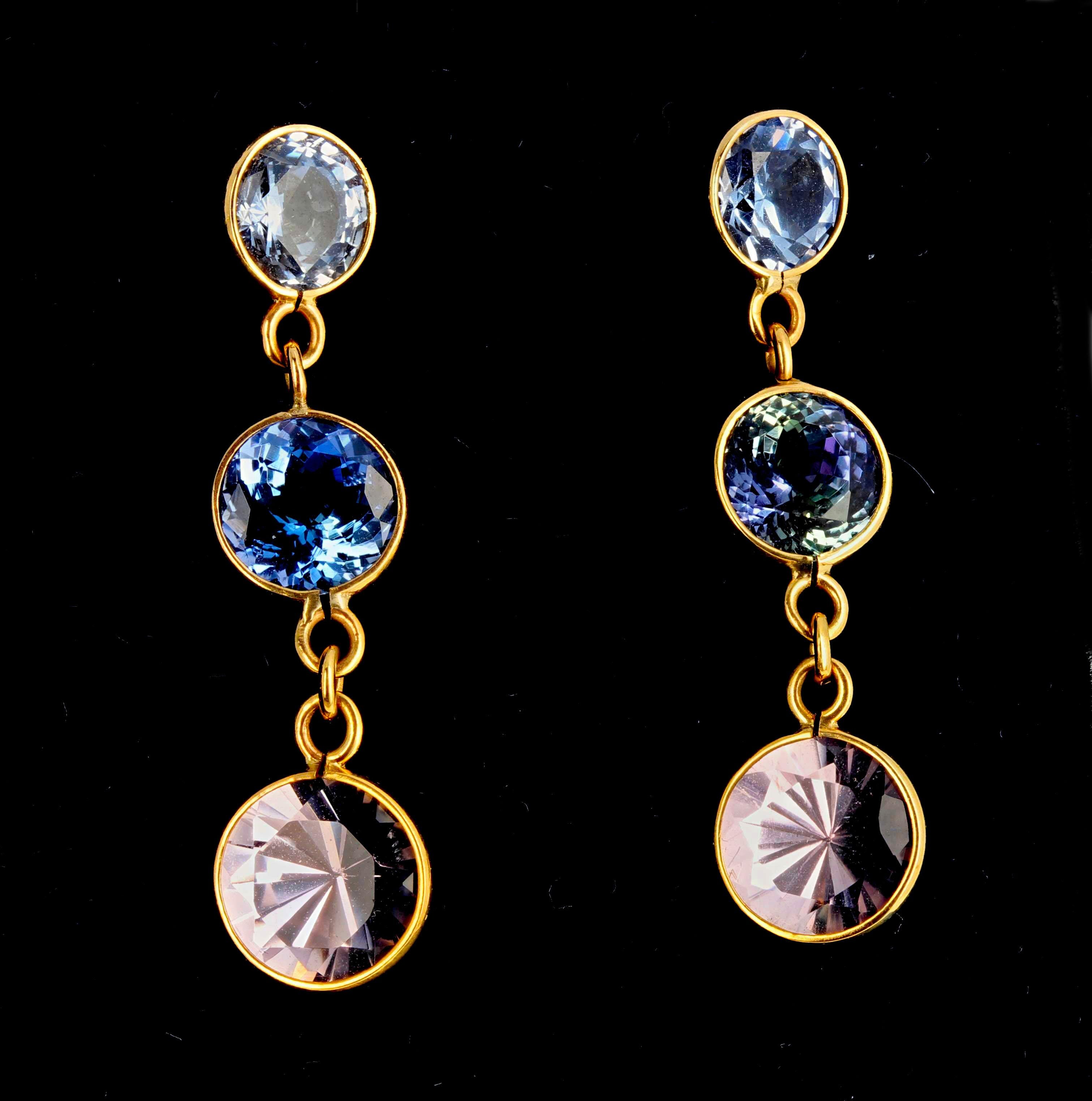 Round Cut AJD Glittering Swinging Sapphire & Morganite 18Kt Gold Stud Earrings