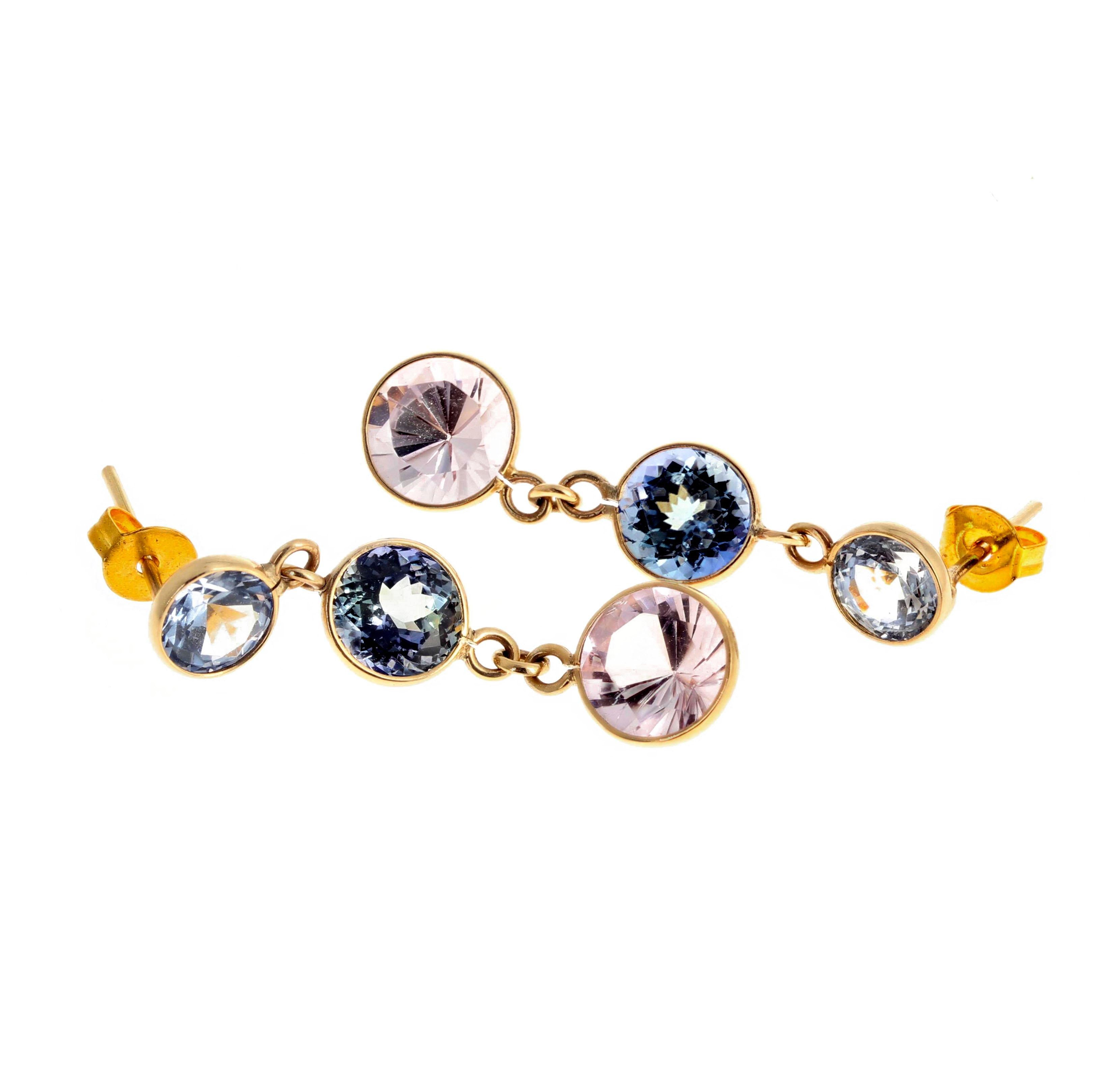 Women's AJD Glittering Swinging Sapphire & Morganite 18Kt Gold Stud Earrings