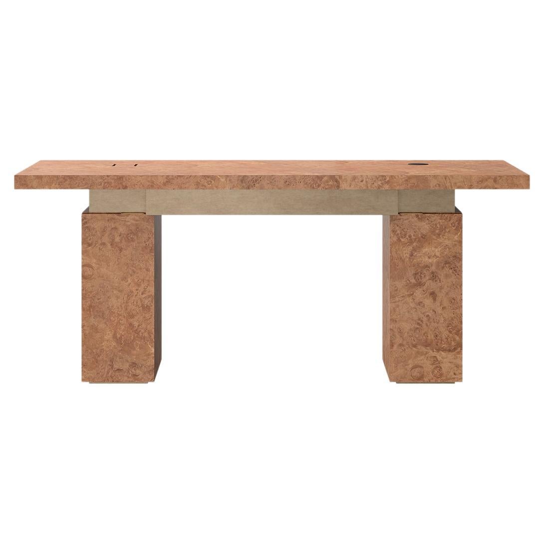 Textured Natural Wood Desk with Metal Bronze Details by Ultramobili