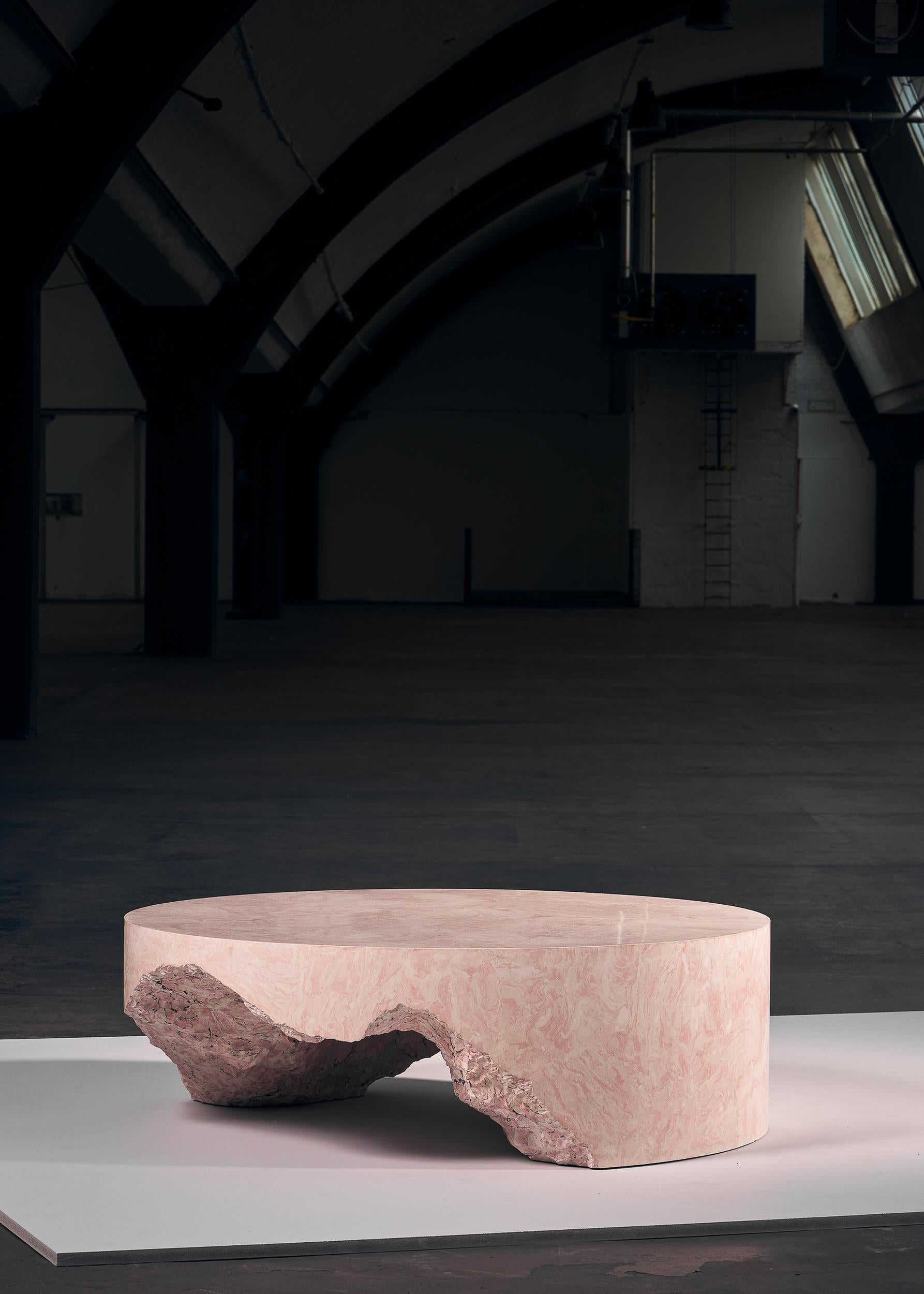 Modern Unique Scagliola Round Coffee Table, SHY Design Studio. Scagliola, marble, pink. For Sale