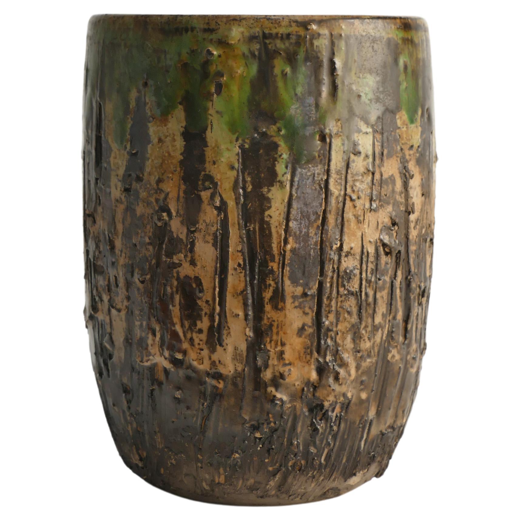 Unique Scandinavian Modern Brutalist Stoneware Vase by Tilgmans, Sweden 1960s