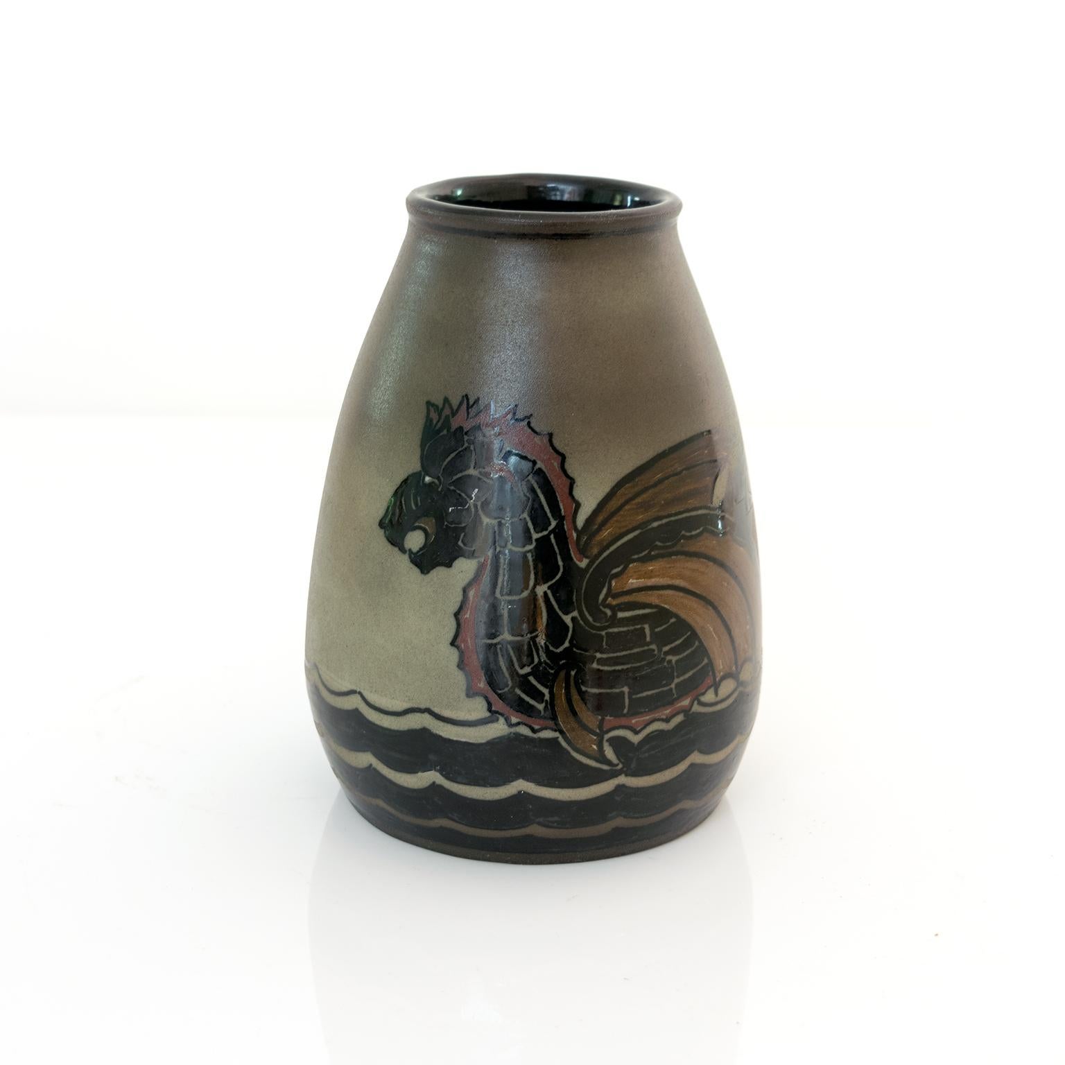 Hand-Painted Unique Scandinavian Modern Ceramic Vase by Josef Ekberg for Gustavsberg For Sale