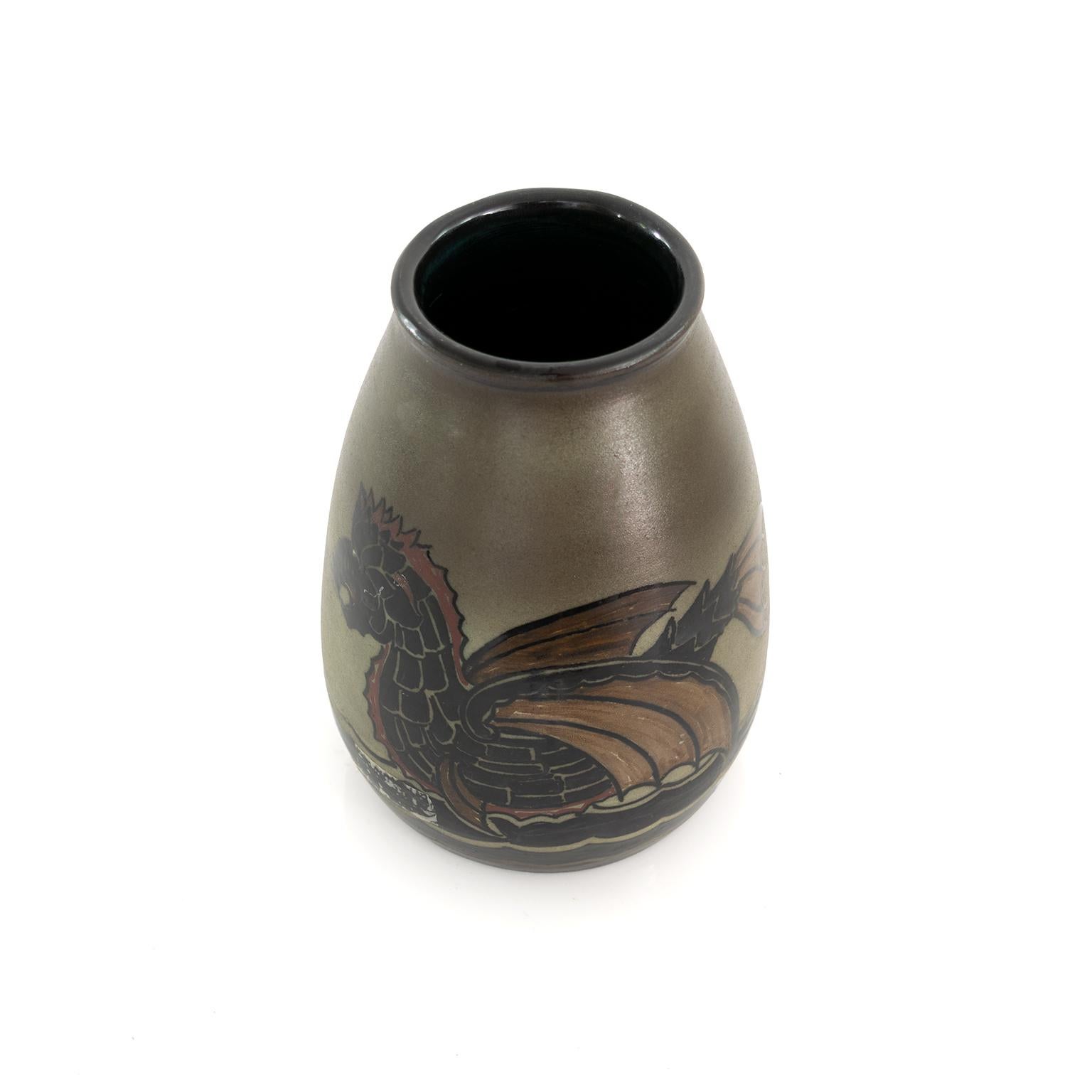 Peint à la main Vase en céramique moderne scandinave unique de Josef Ekberg pour Gustavsberg en vente