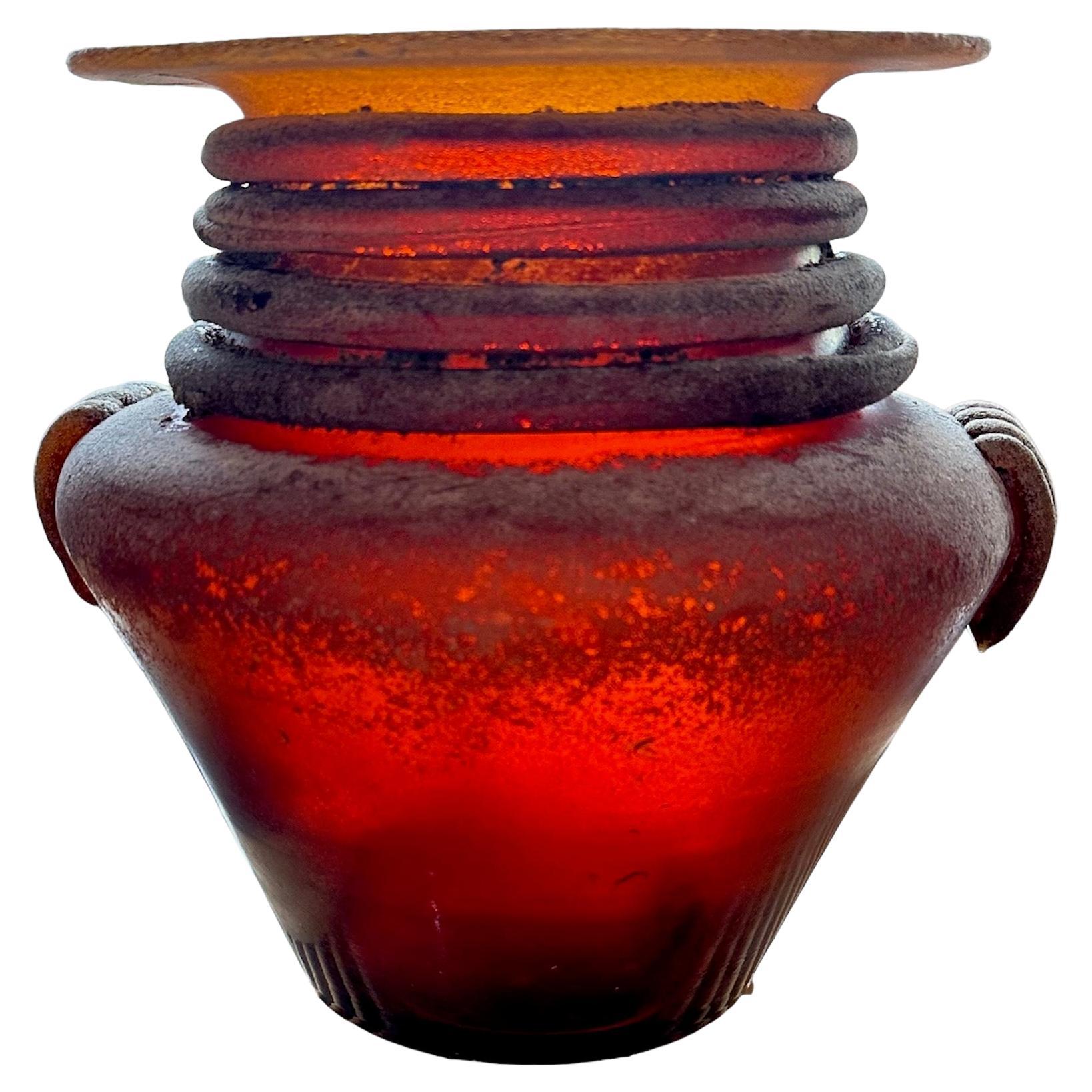 Unique Scarvo Glass Vase Signed Seguso Attributed to Karl Springer