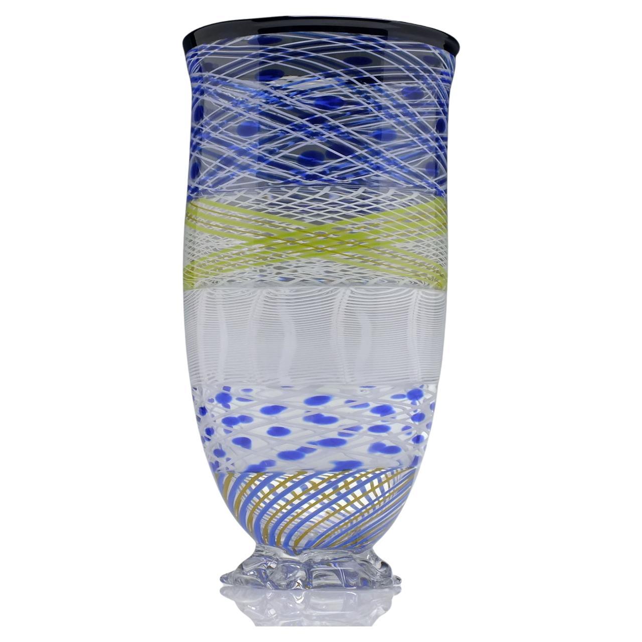 Vase en verre unique écossais Mike Hunter Vetro a Reticello Studio