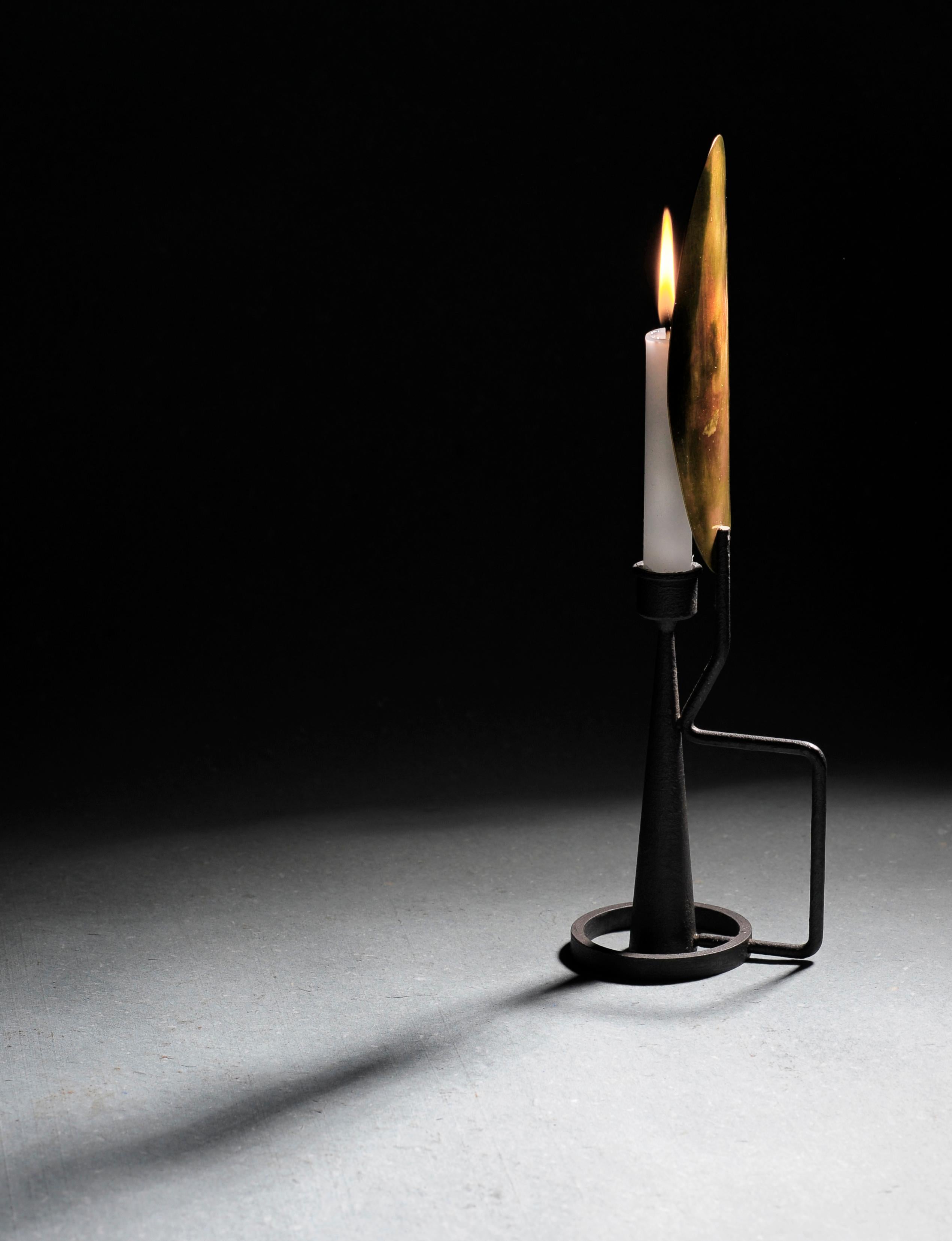 Contemporary Unique Sculpted Steel Candleholder “Feather”, Signed by Lukasz Friedrich