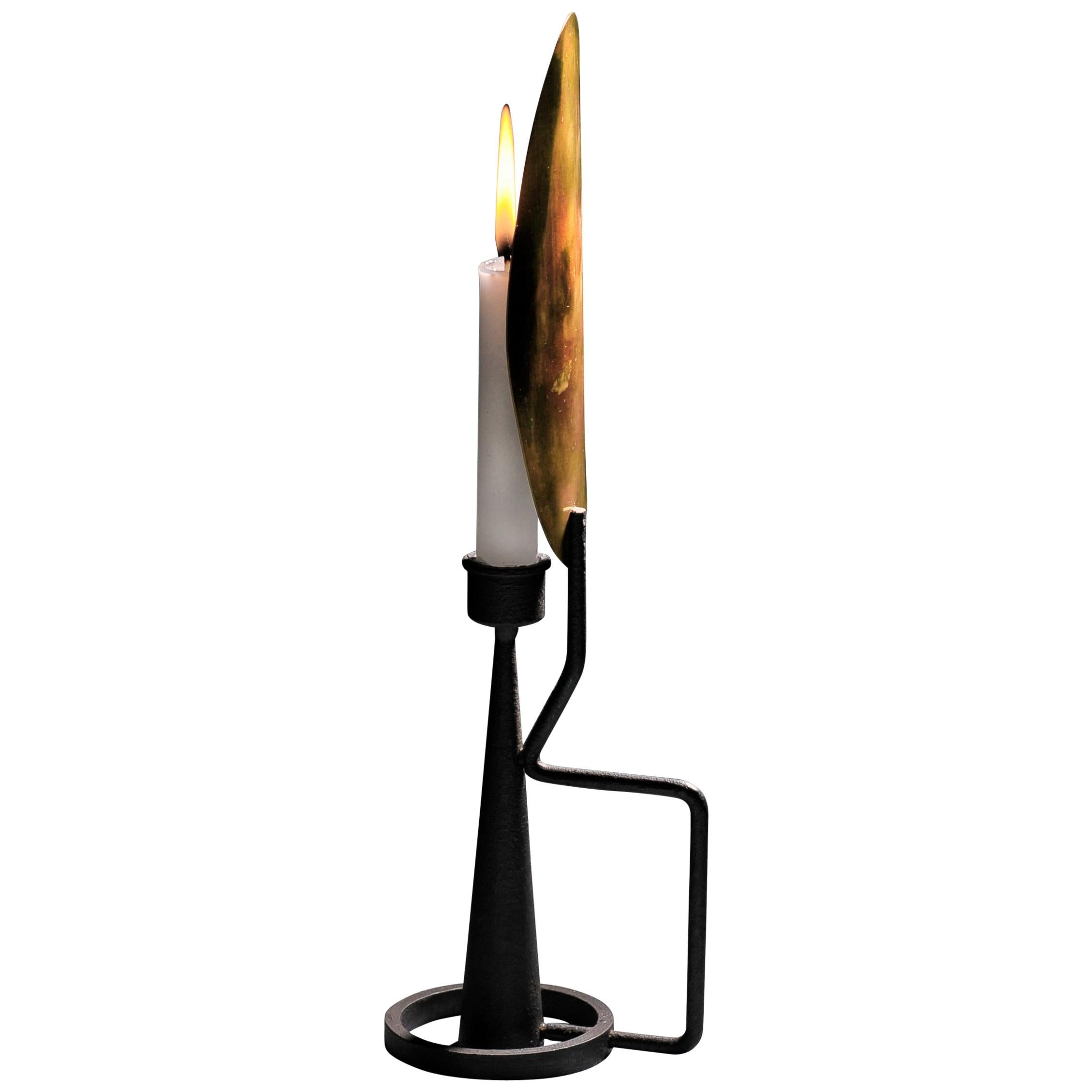 Unique Sculpted Steel Candleholder “Feather”, Signed by Lukasz Friedrich