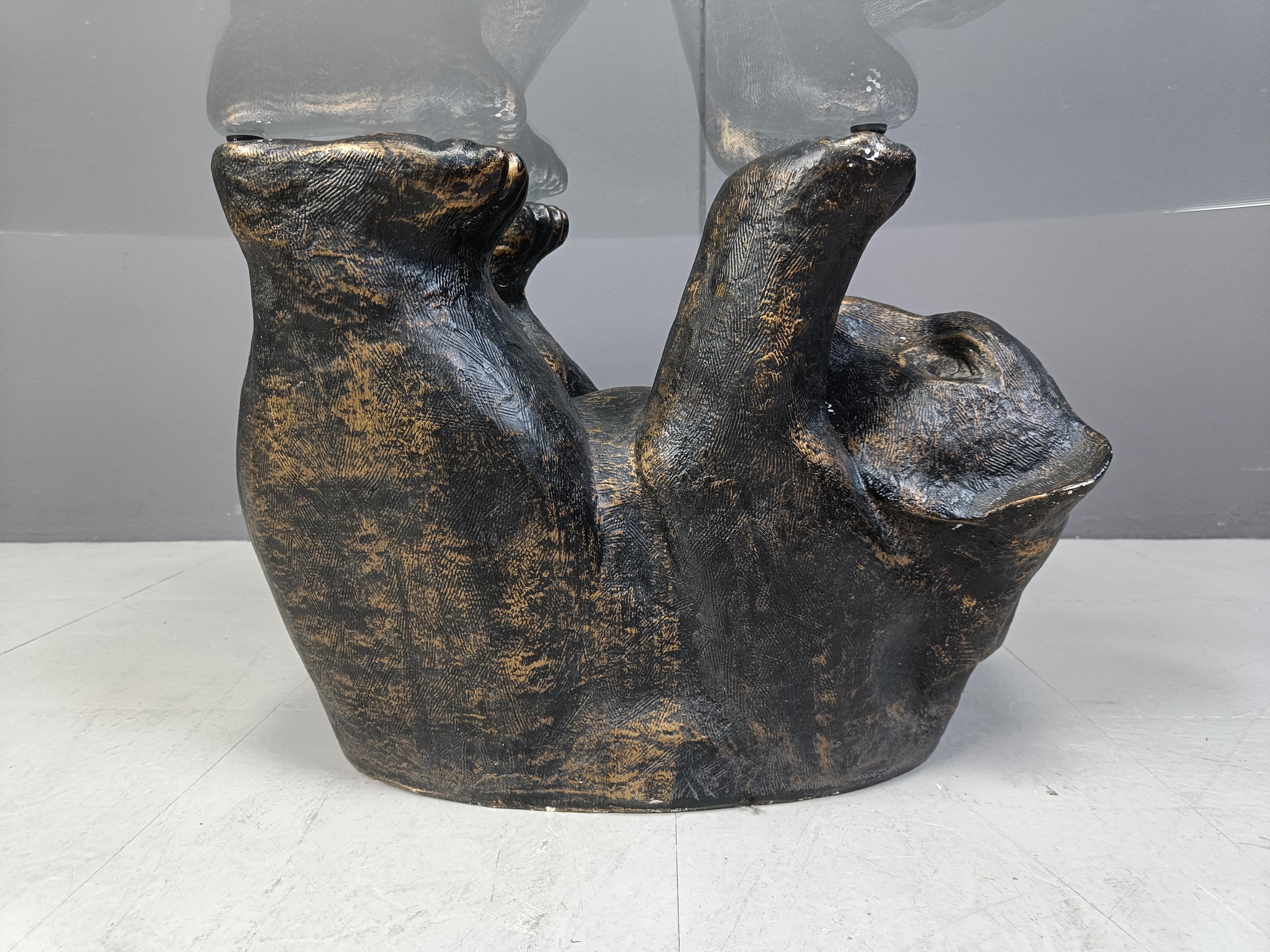 Glass Unique Sculptural Black Bear Coffee Table, 1970s