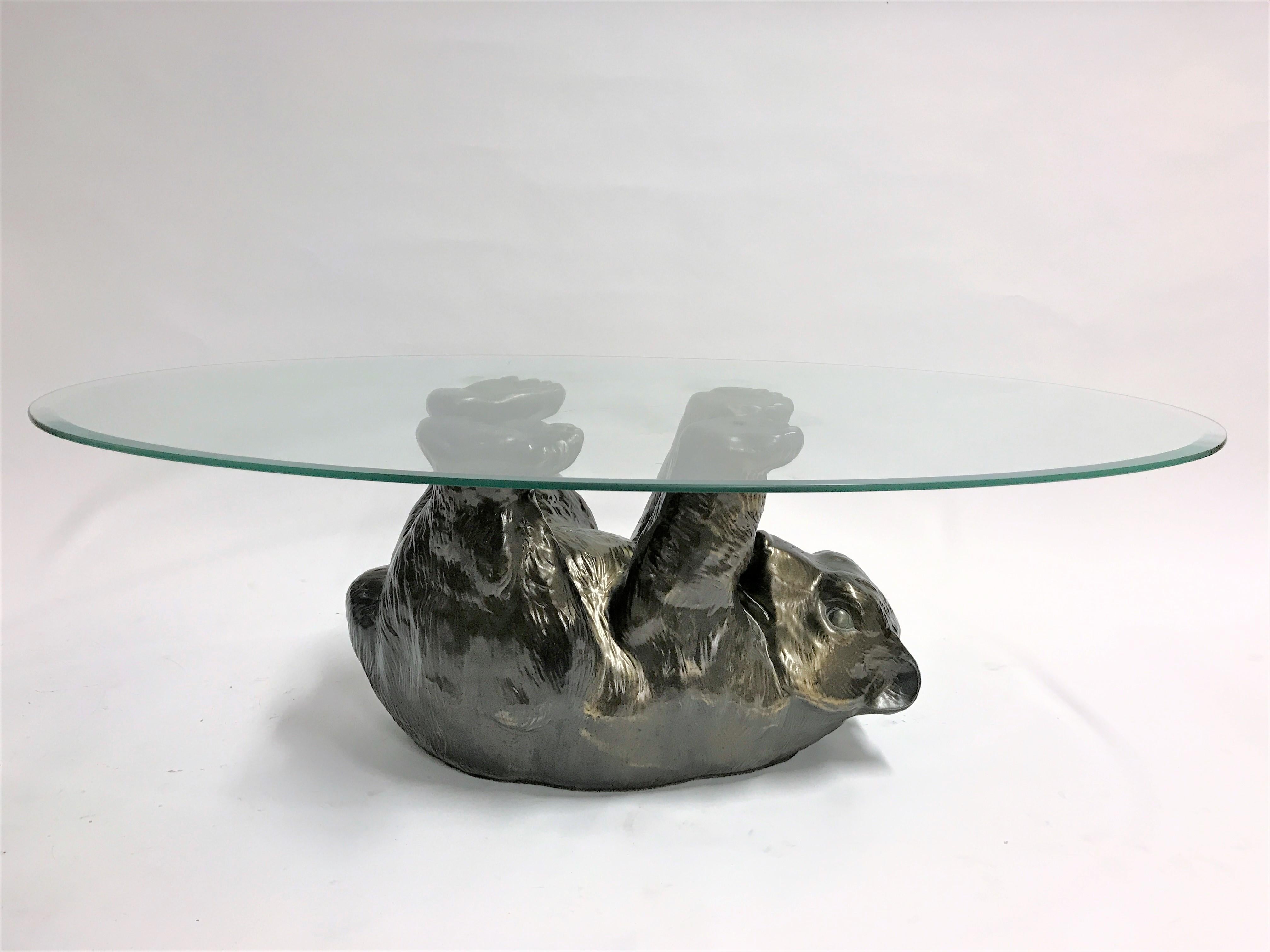 Polyester Unique Sculptural Black Bear Coffee Table, 1970s