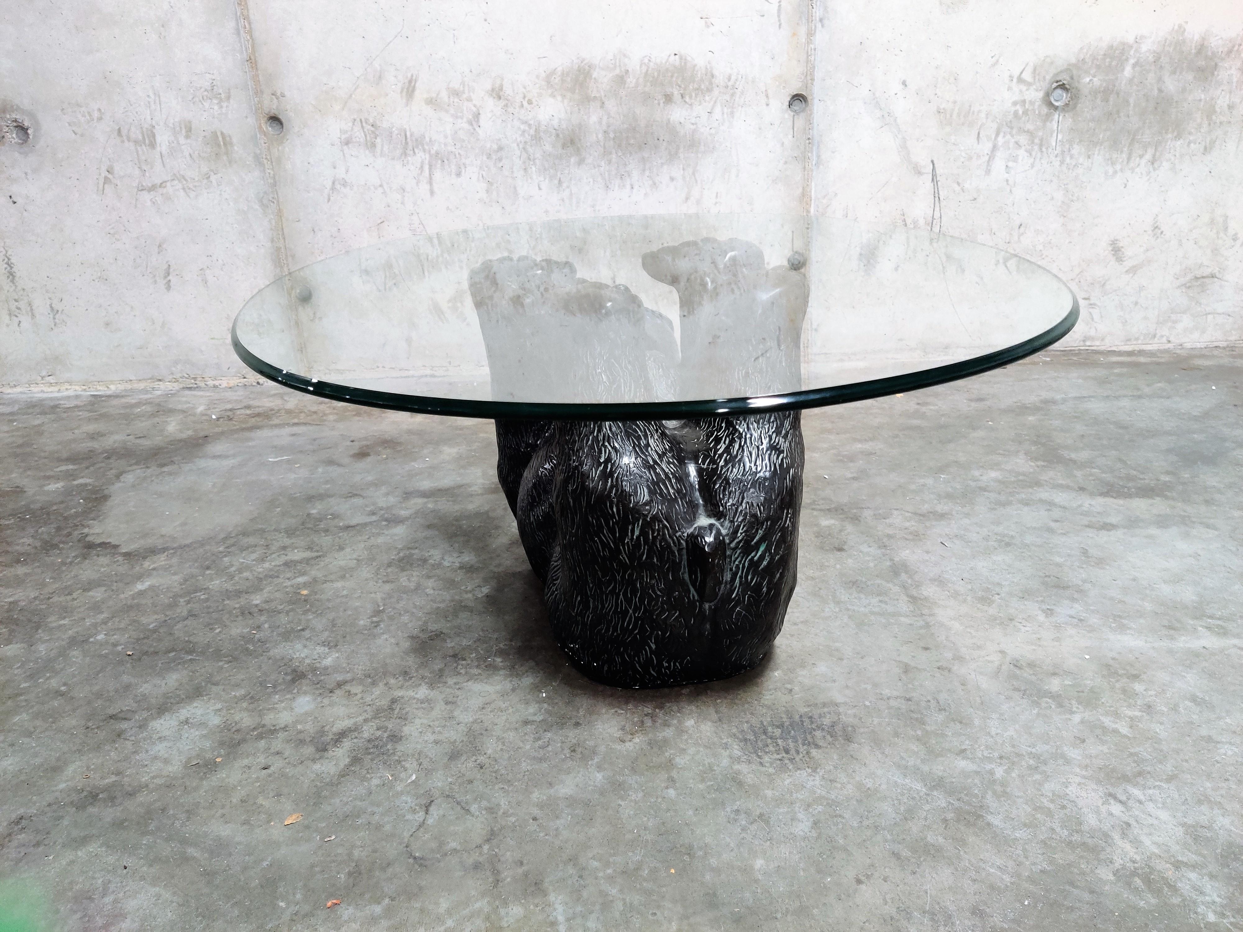 Unique Sculptural Black Bear Coffee Table, 1970s 1