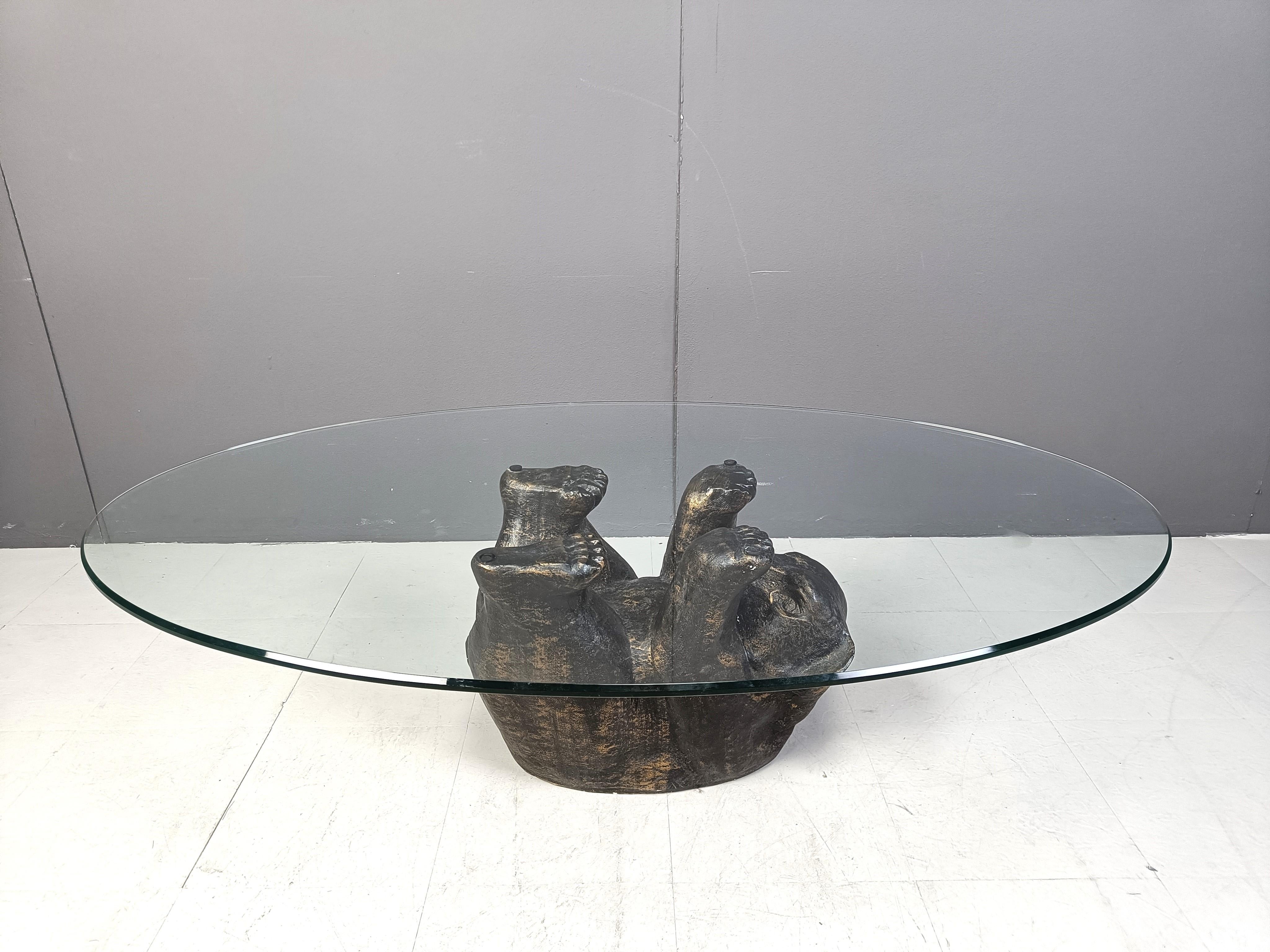 bear coffee table with glass top