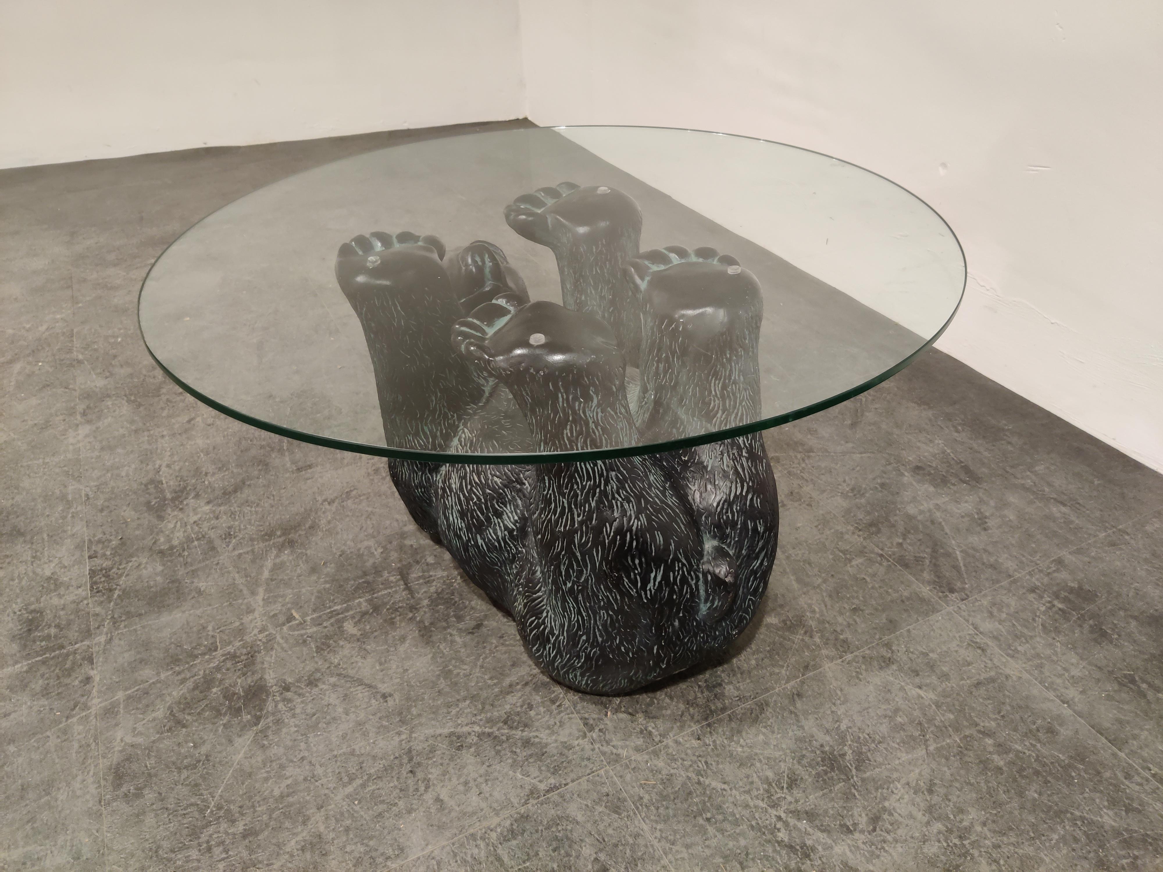 bear coffee table with glass top