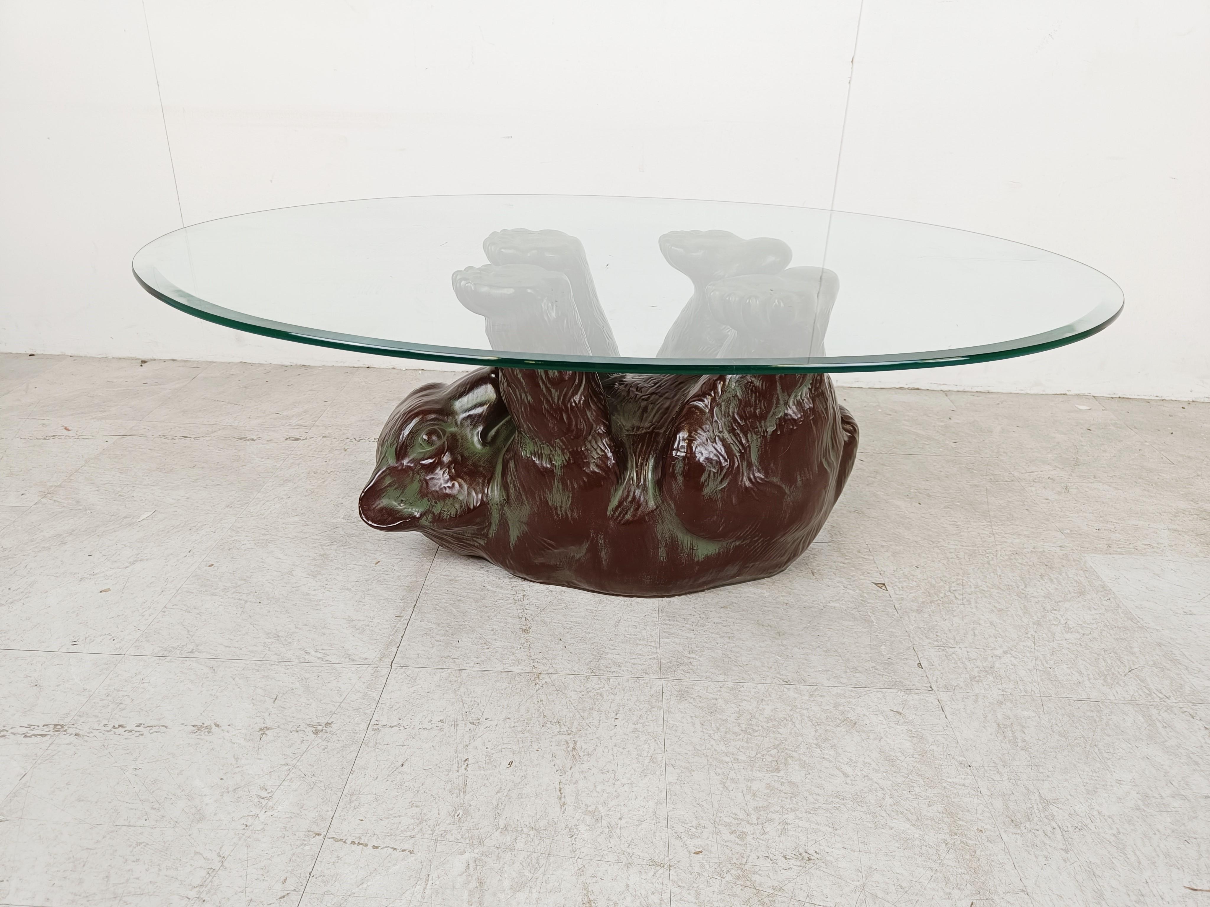 bear coffee table with glass top
