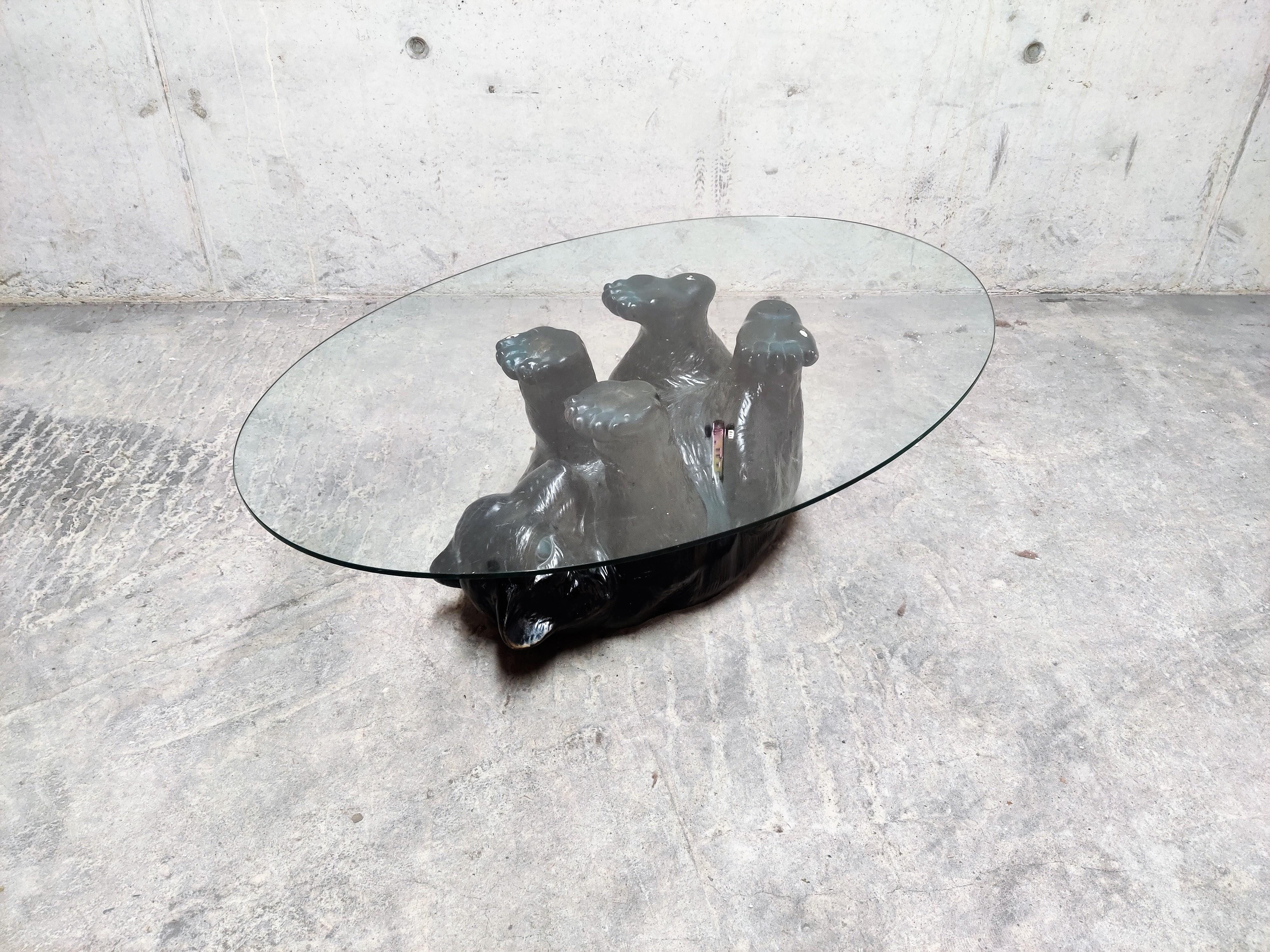 Mid-Century Modern Unique Sculptural Black Bear Coffee Table, 1970s