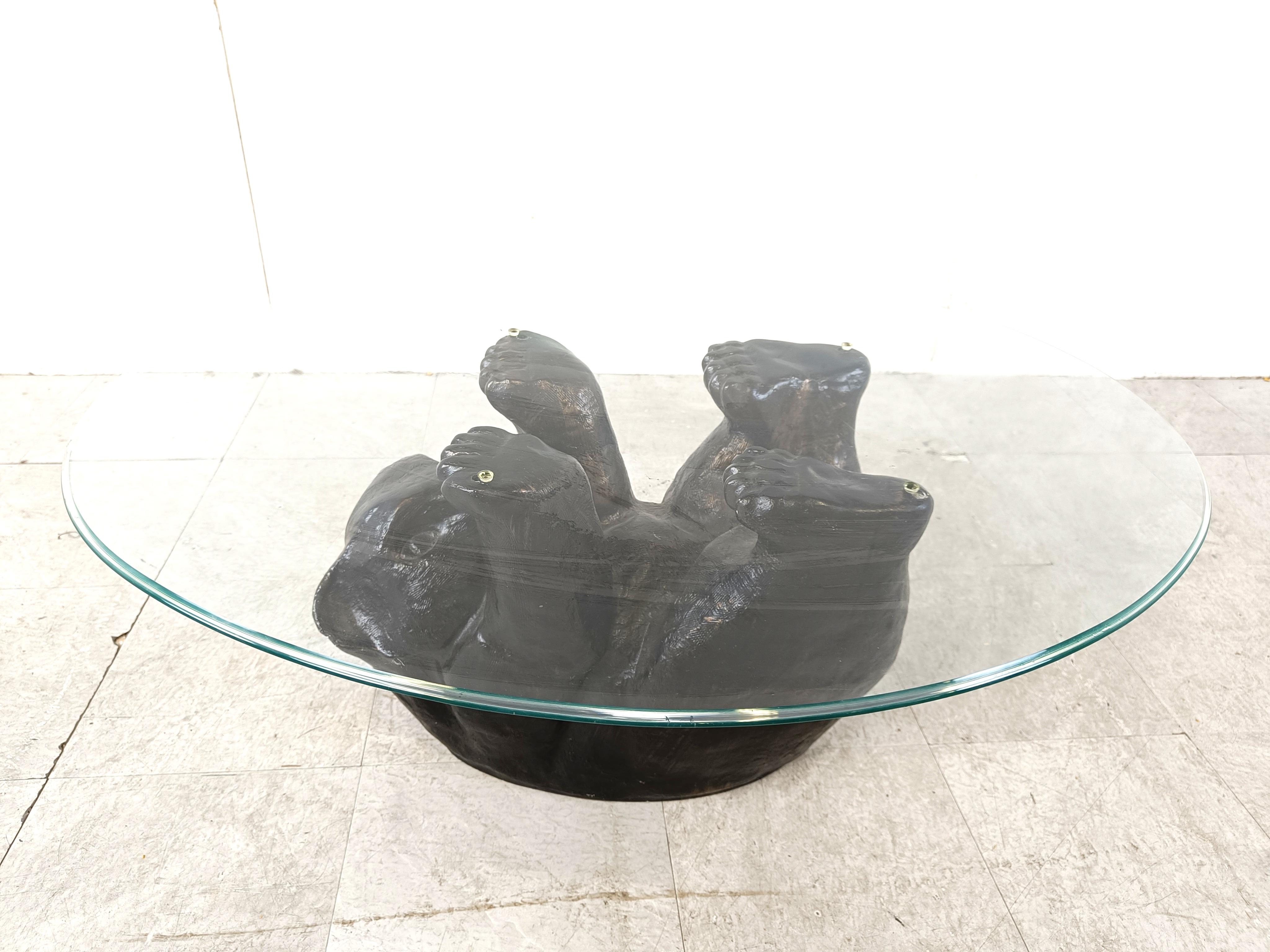 Unique Sculptural Black Bear Coffee Table, 1970s In Good Condition For Sale In HEVERLEE, BE