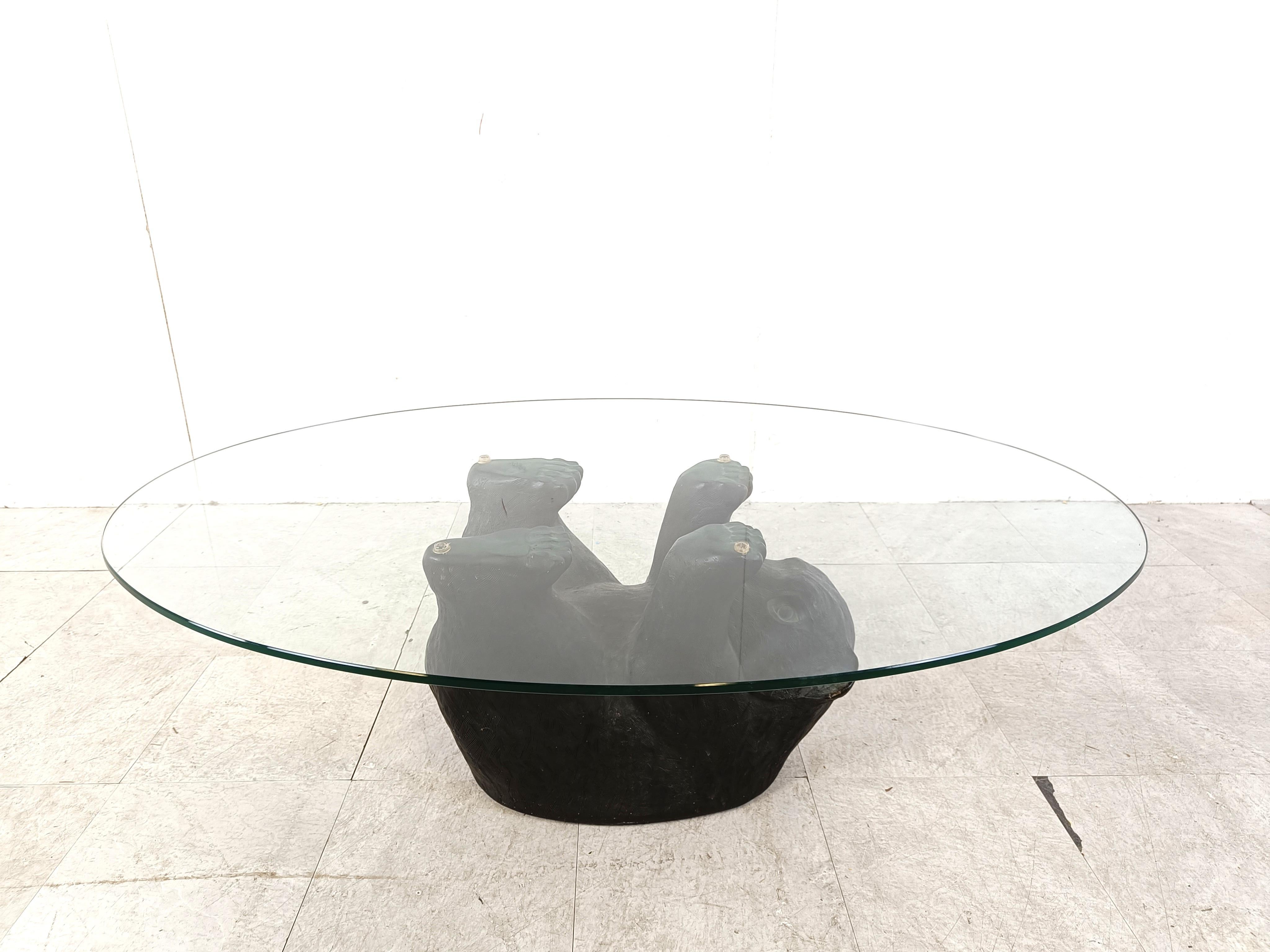 Unique Sculptural Black Bear Coffee Table, 1970s In Good Condition For Sale In HEVERLEE, BE