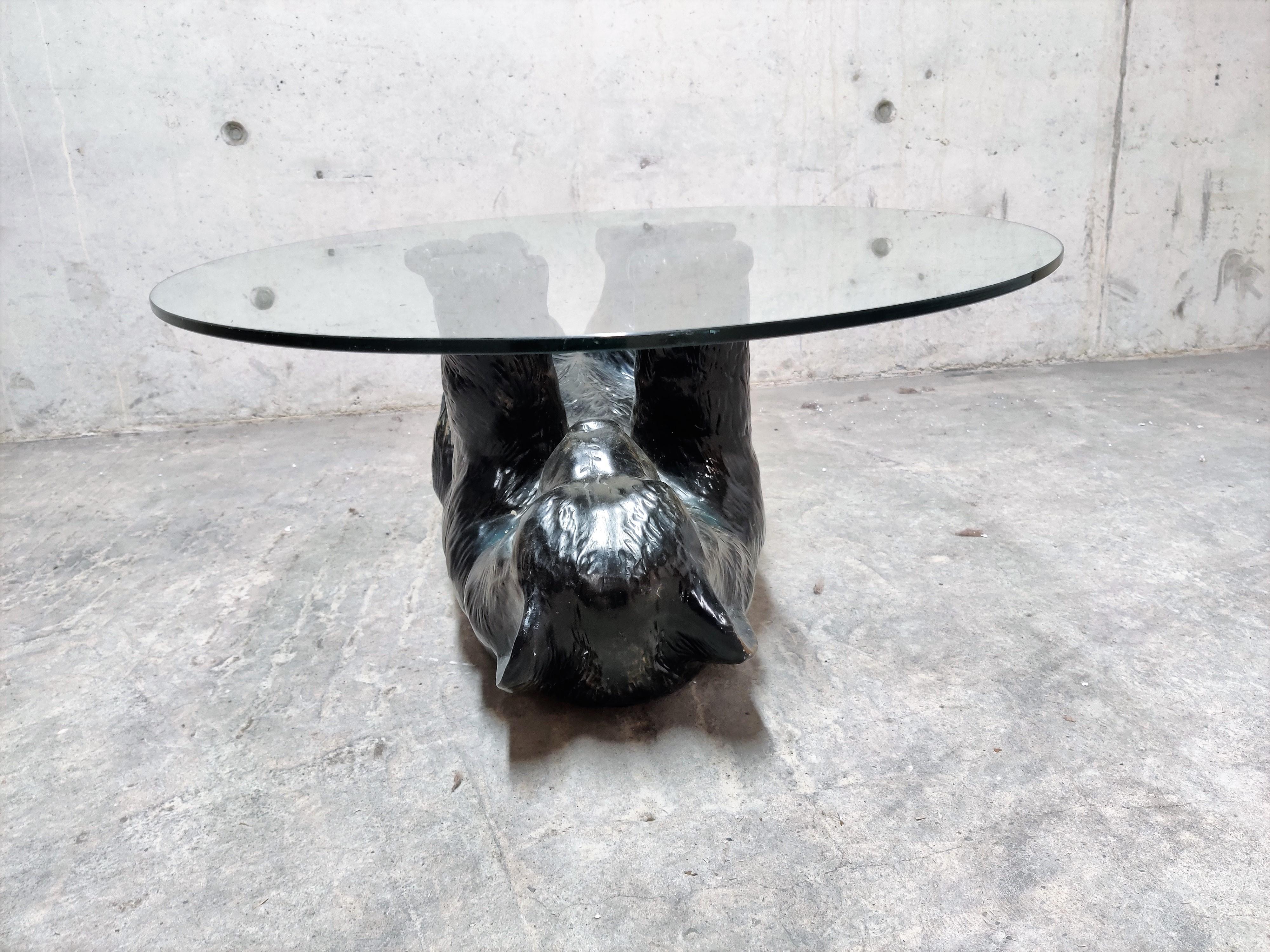 Belgian Unique Sculptural Black Bear Coffee Table, 1970s