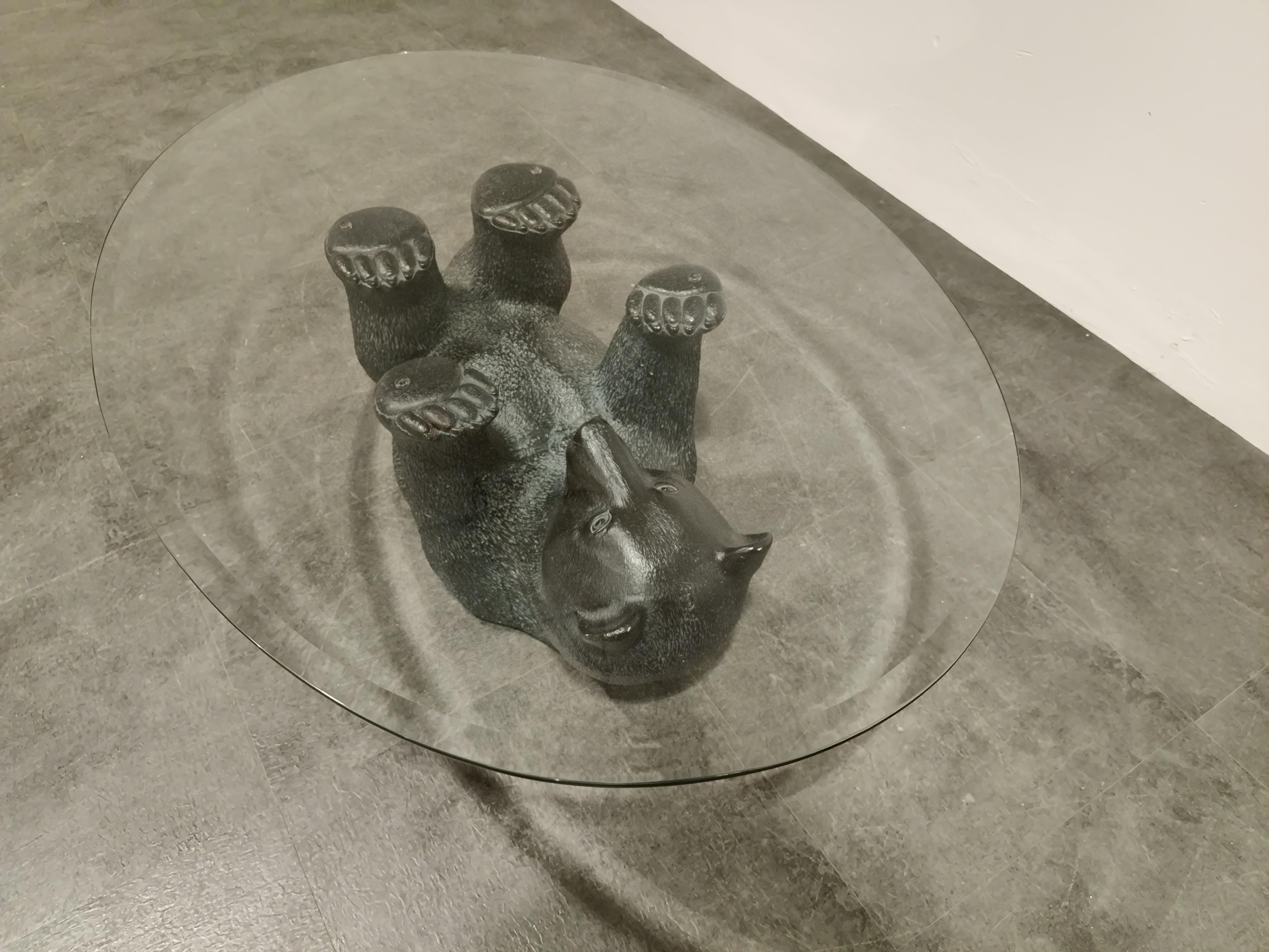 Mid-Century Modern Unique Sculptural Black Bear Coffee Table, 1970s