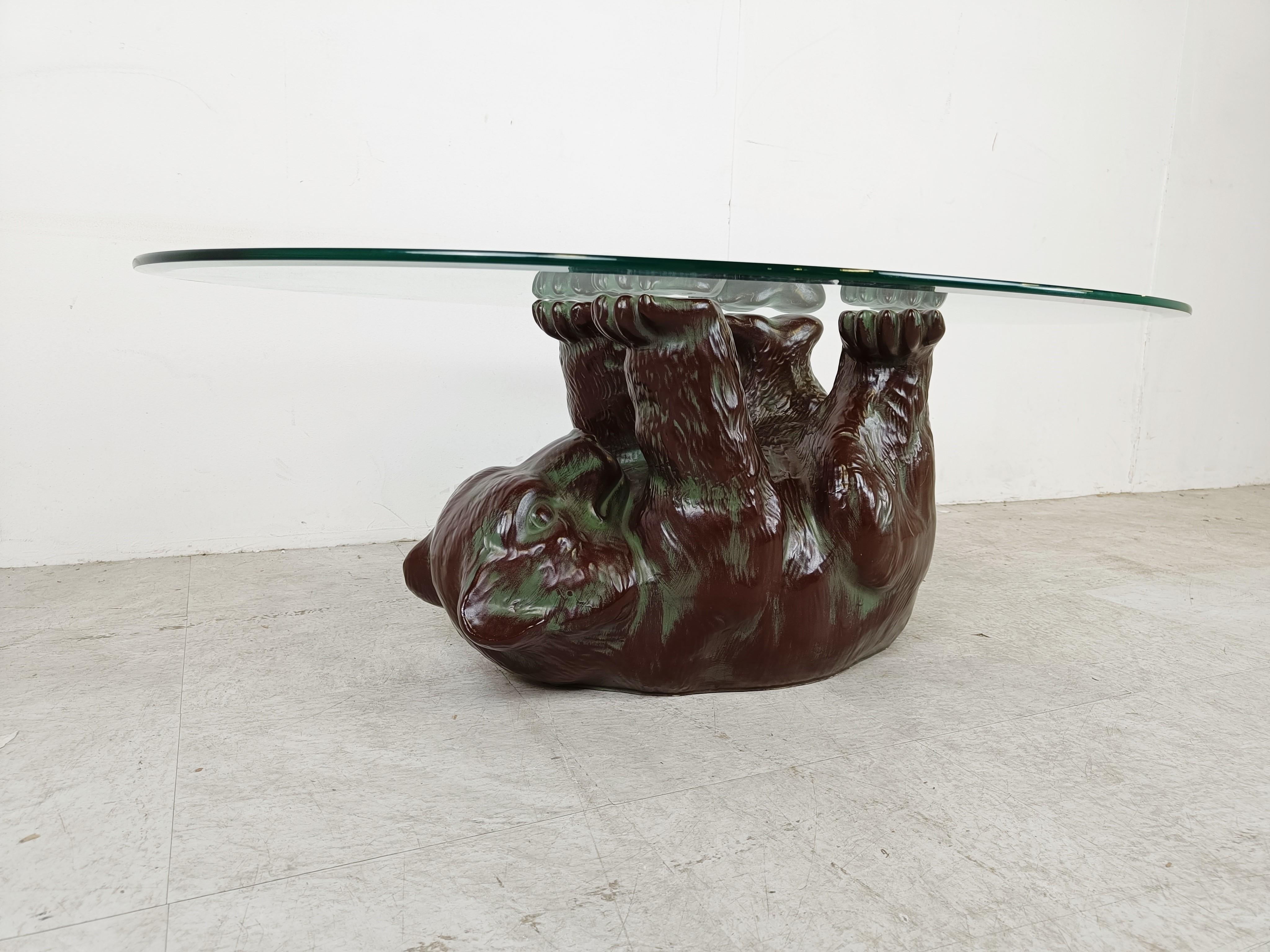 Mid-Century Modern Unique Sculptural Black Bear Coffee Table, 1970s