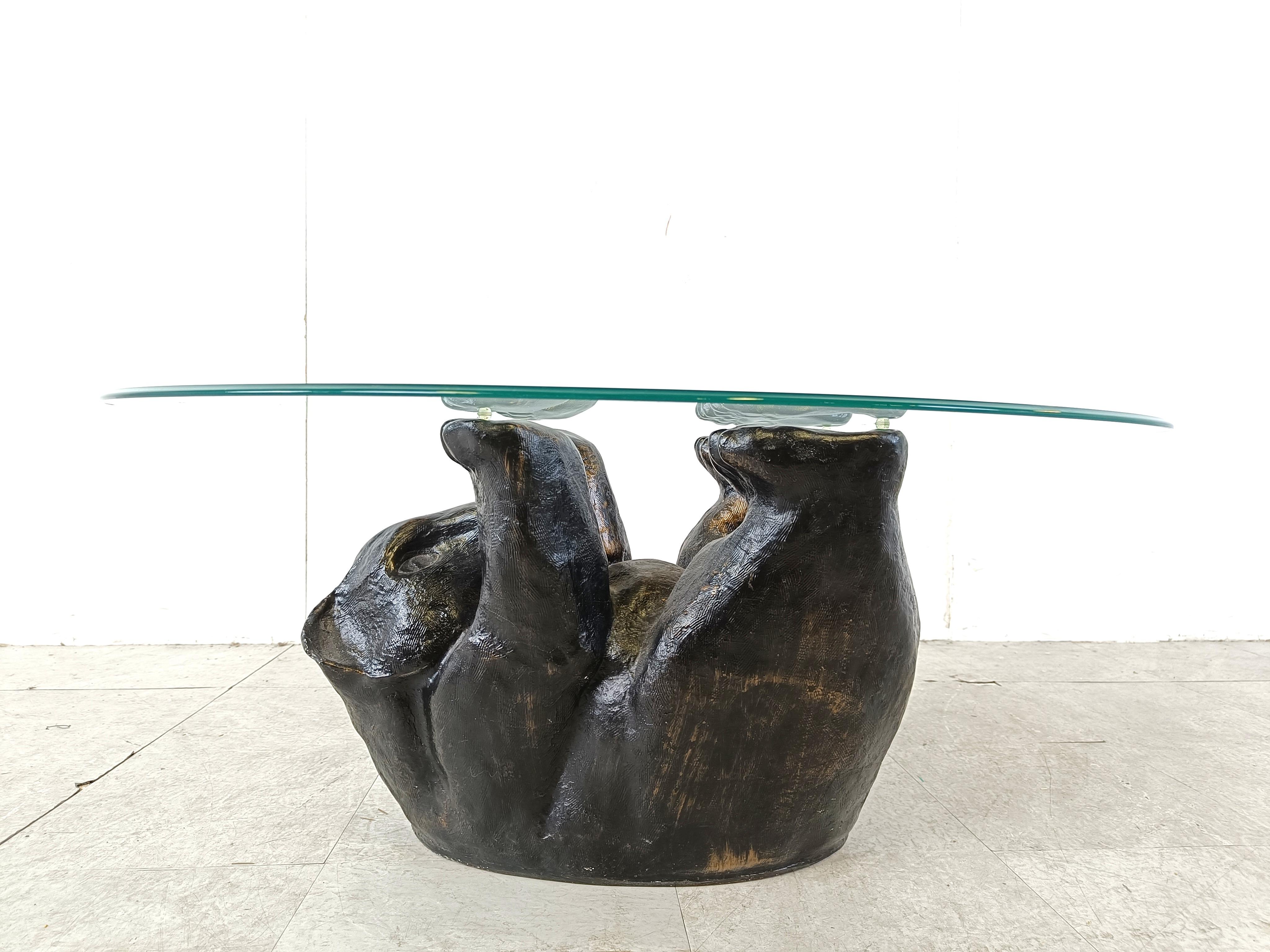 Late 20th Century Unique Sculptural Black Bear Coffee Table, 1970s For Sale