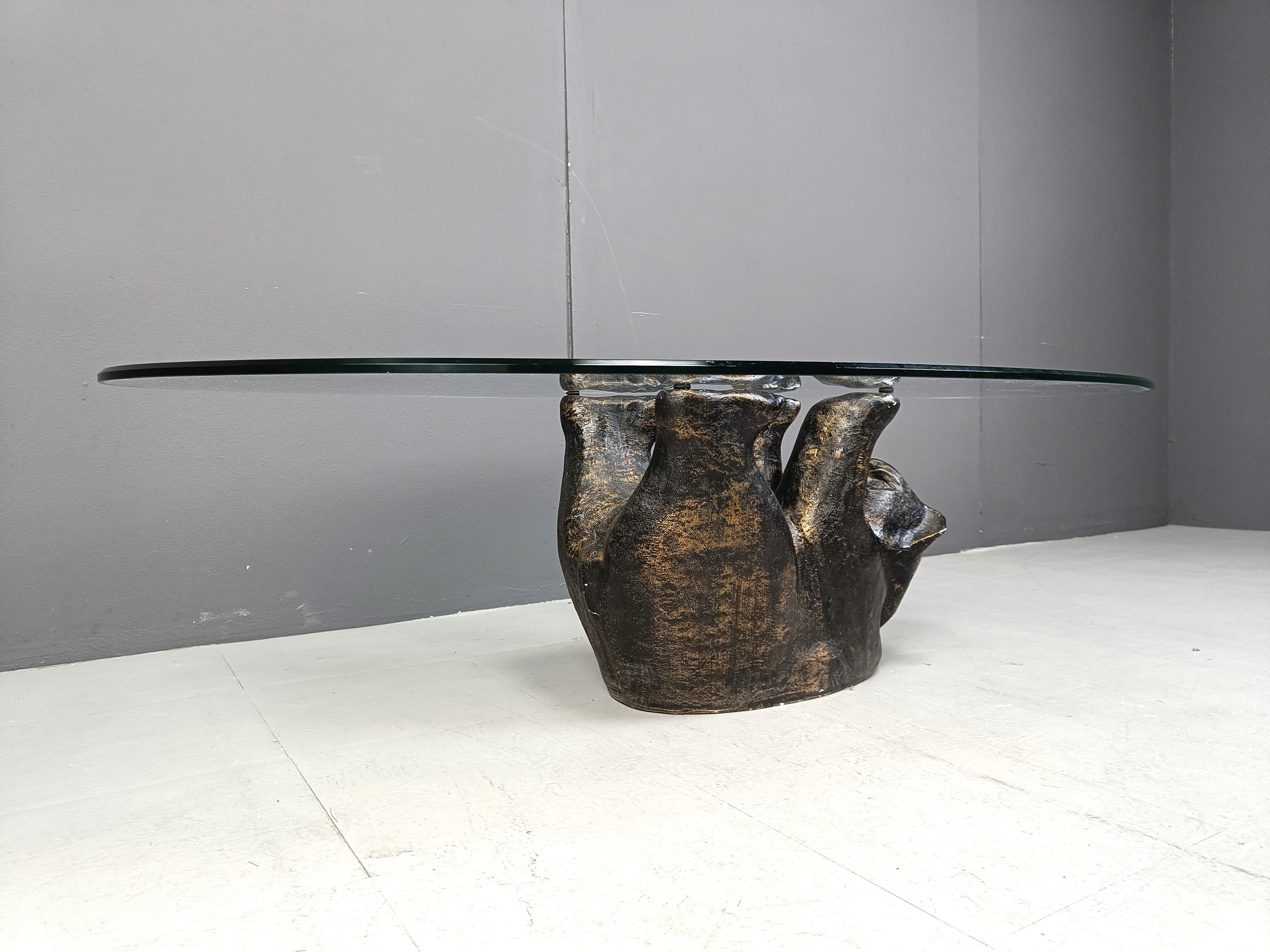 Mid-Century Modern Unique Sculptural Black Bear Coffee Table, 1970s