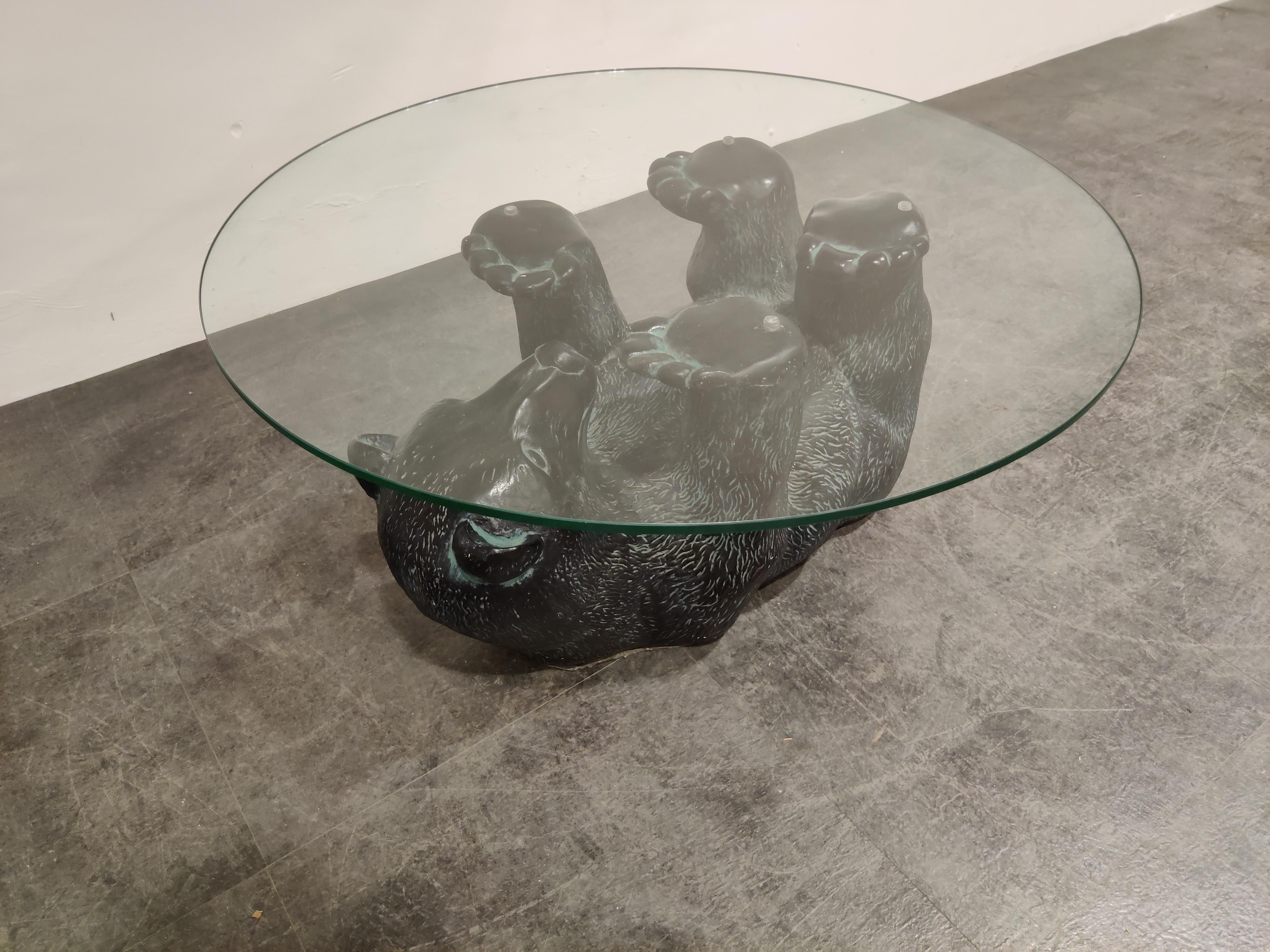 Belgian Unique Sculptural Black Bear Coffee Table, 1970s