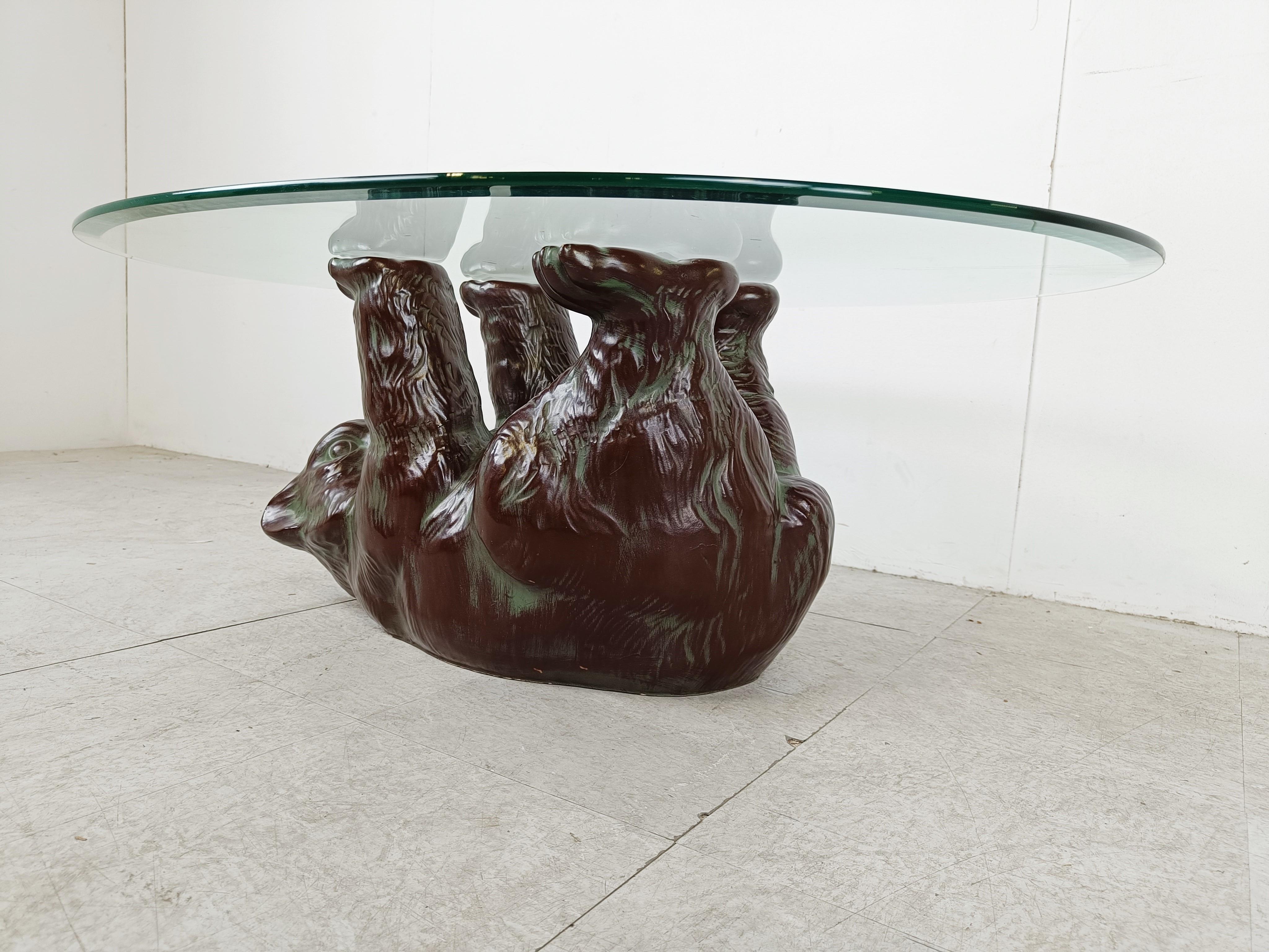 Belgian Unique Sculptural Black Bear Coffee Table, 1970s