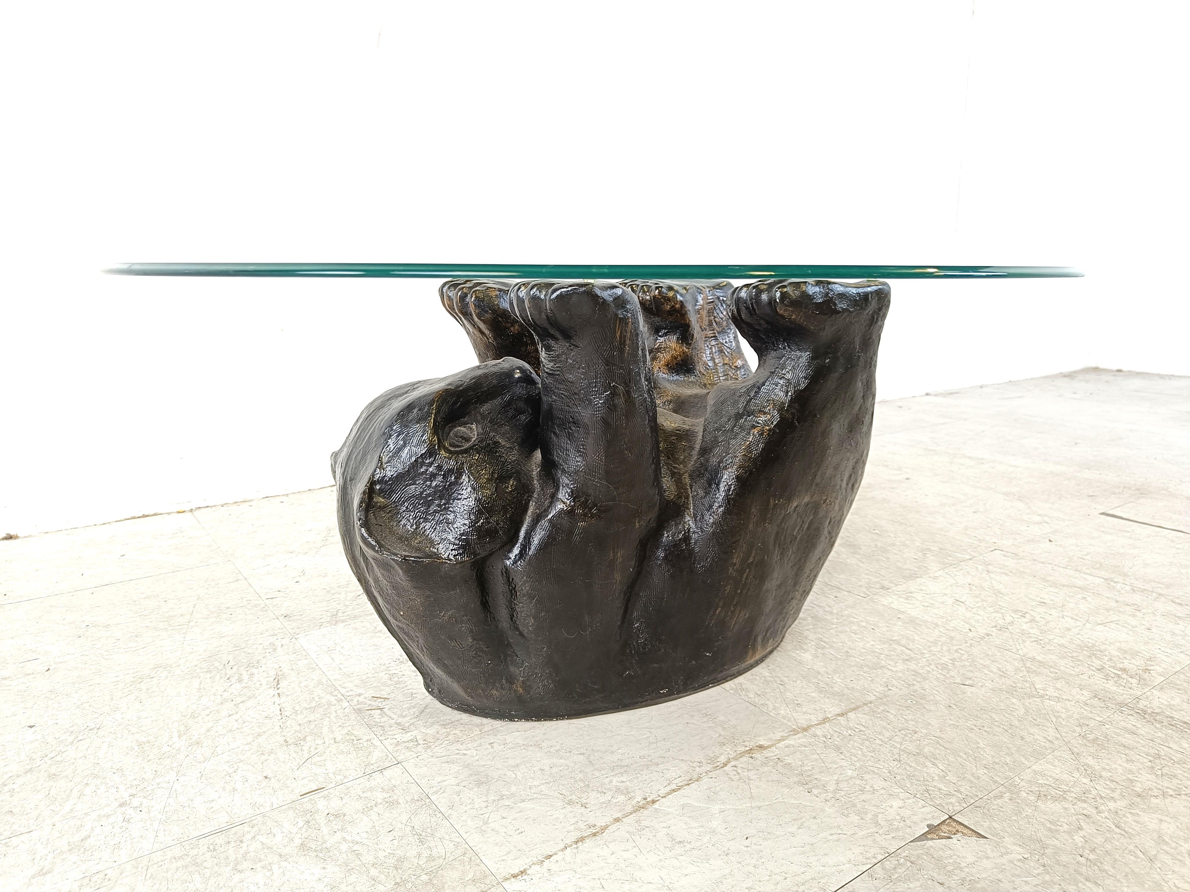 Stone Unique Sculptural Black Bear Coffee Table, 1970s For Sale