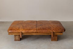 Unique Sculptural Daybed in Vintage 1950s Leather, Bent Solid Oak – Wabi Sabi