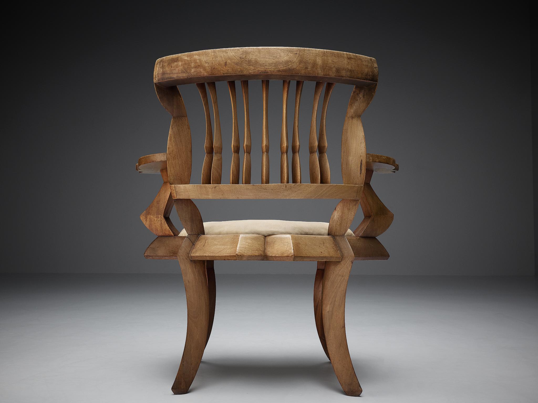 Early 20th Century Unique Sculptural Dutch Armchair in Mahogany